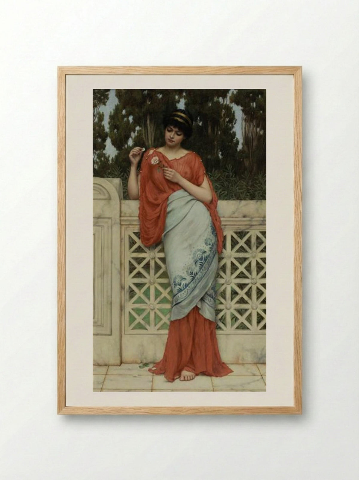He Loves Me, He Loves Me Not - John William Godward - Framed Print Wood