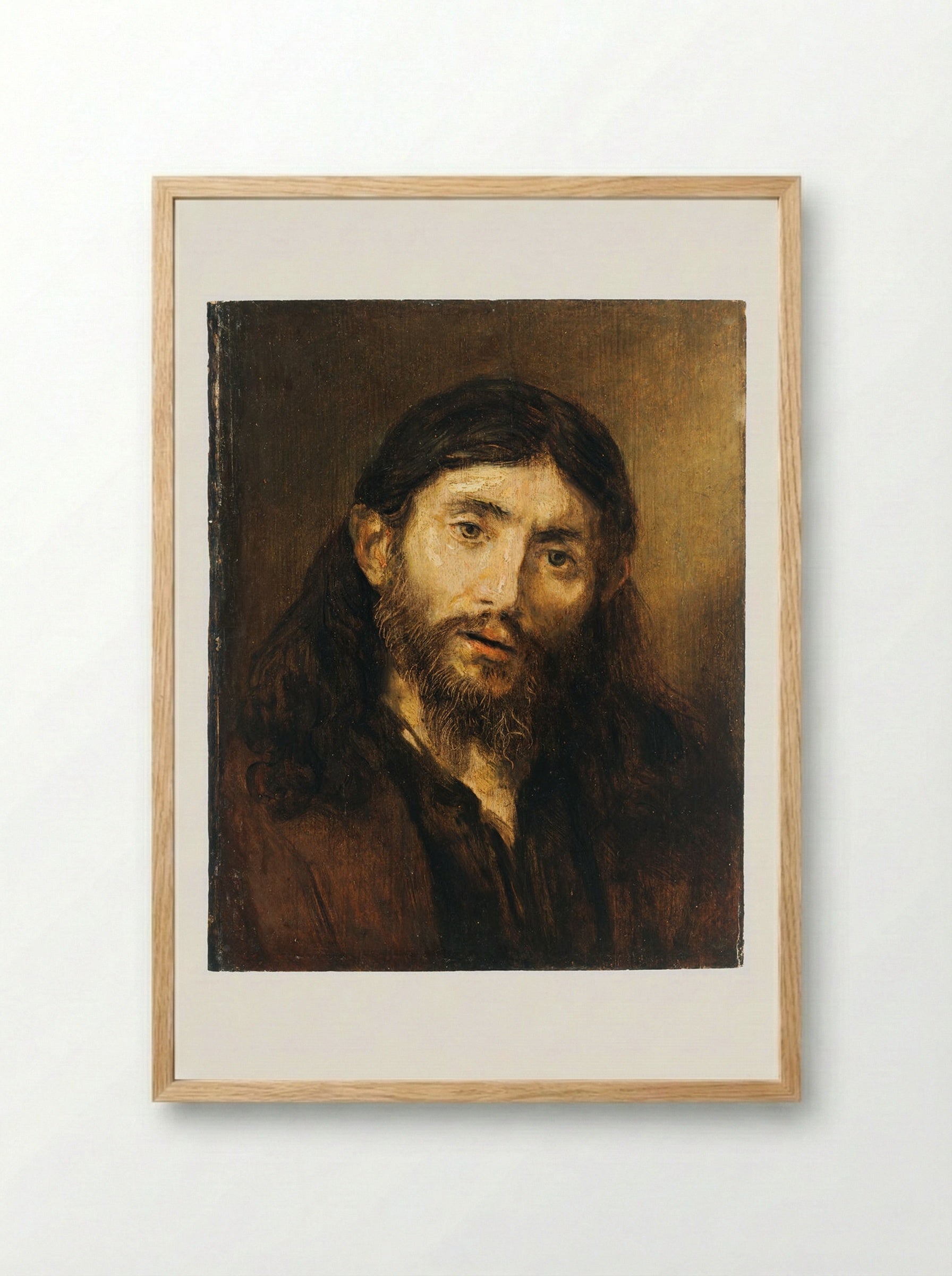Head of Christ - Rembrandt Harmensz. van Rijn - Framed Print Wood