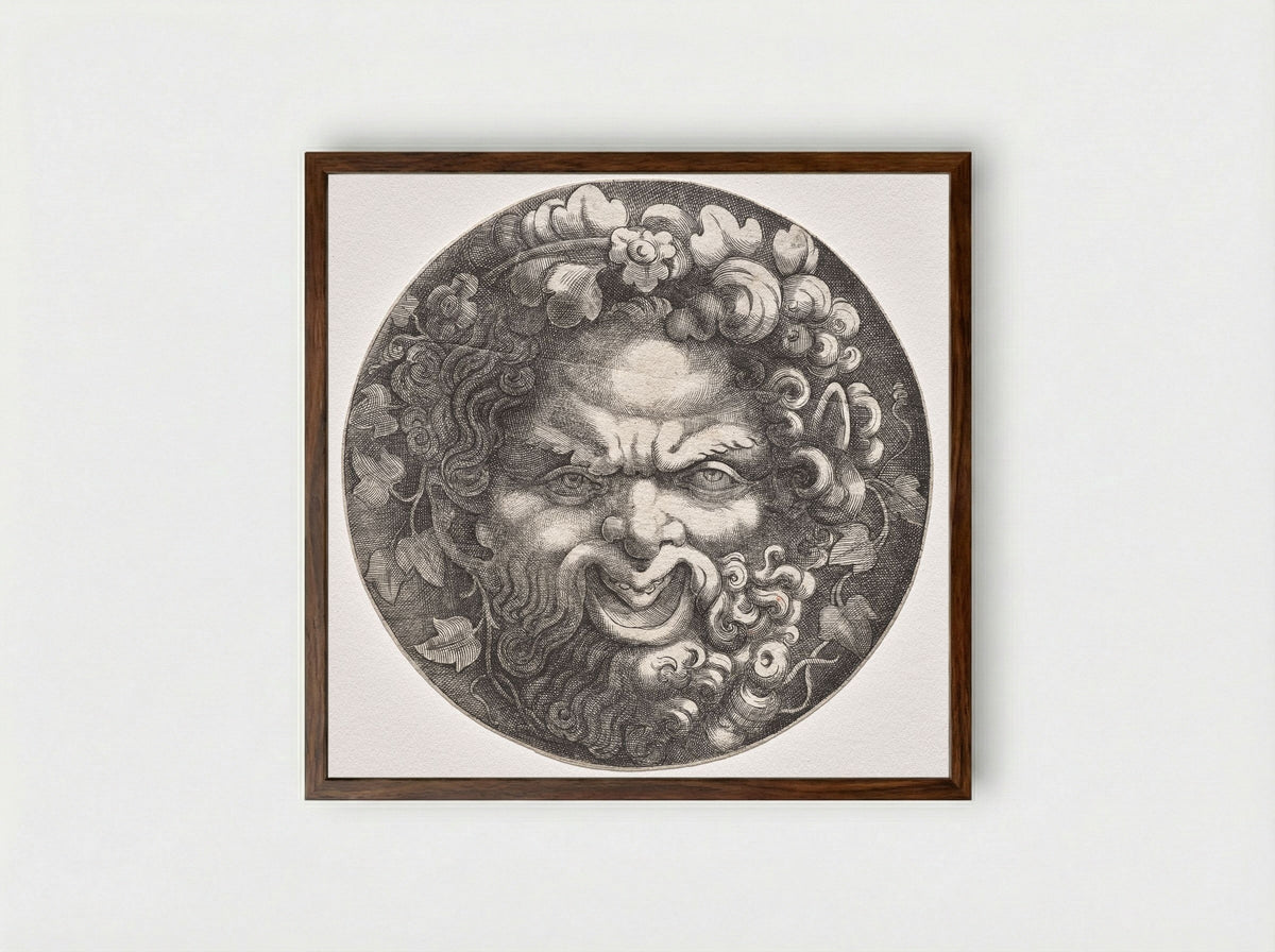 Head of Silenus - Adamo Scultori - Framed Print Dark Wood
