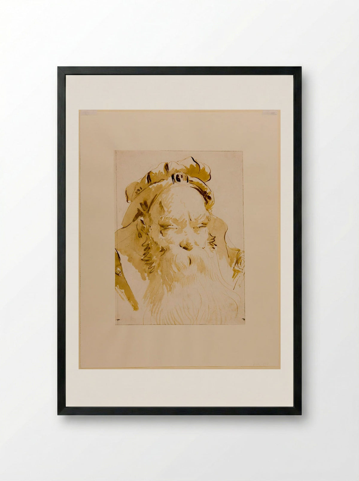 Head of a Bearded Man with a Soft Jewelled Cap - Giovanni Battista Tiepolo - Framed Print Black