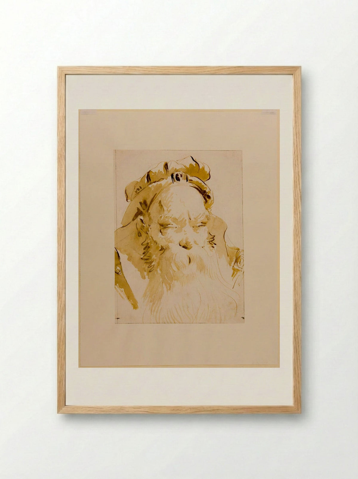 Head of a Bearded Man with a Soft Jewelled Cap - Giovanni Battista Tiepolo - Framed Print Wood