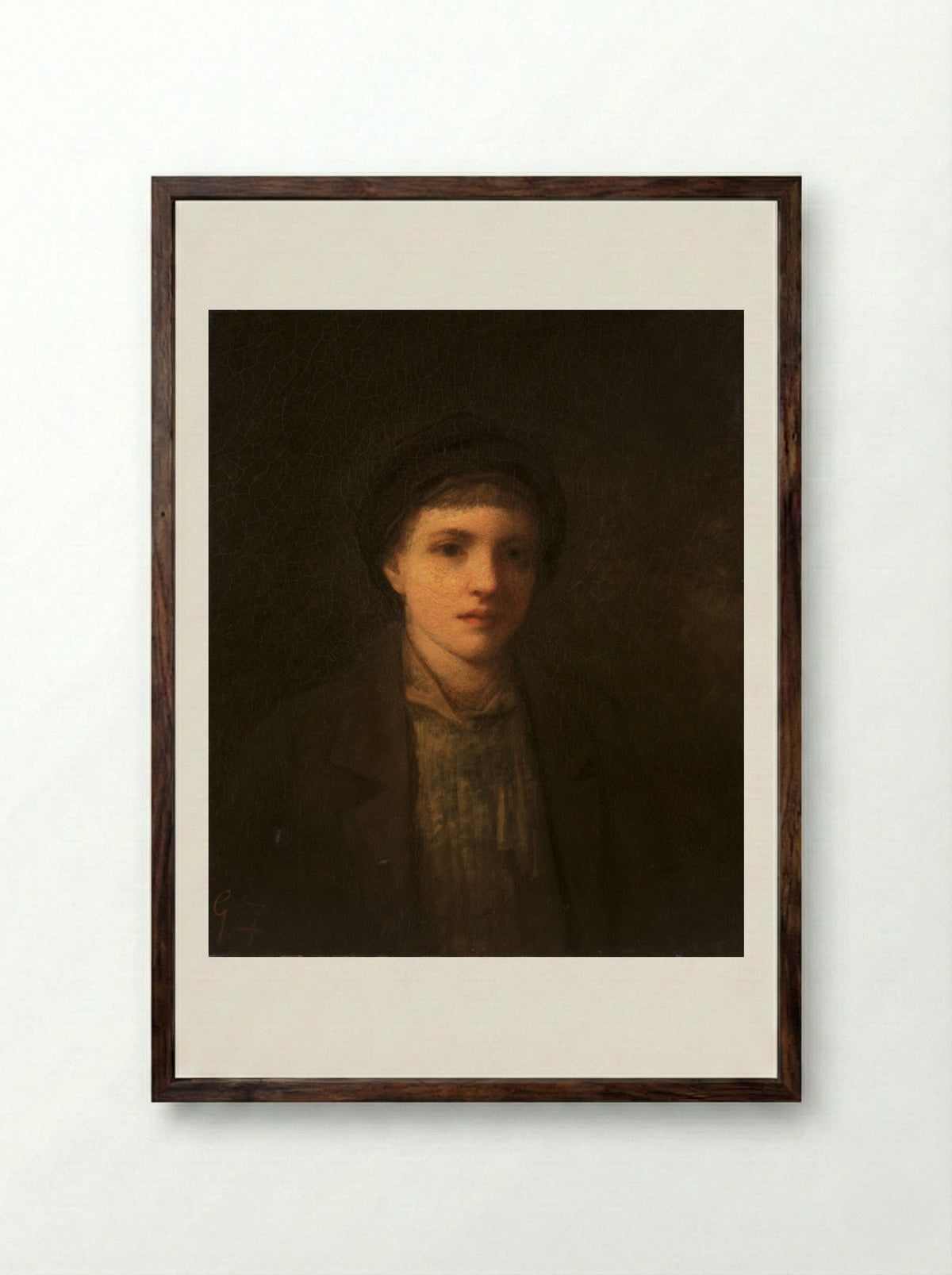 Head of a Boy - George Fuller - Framed Print Dark Wood