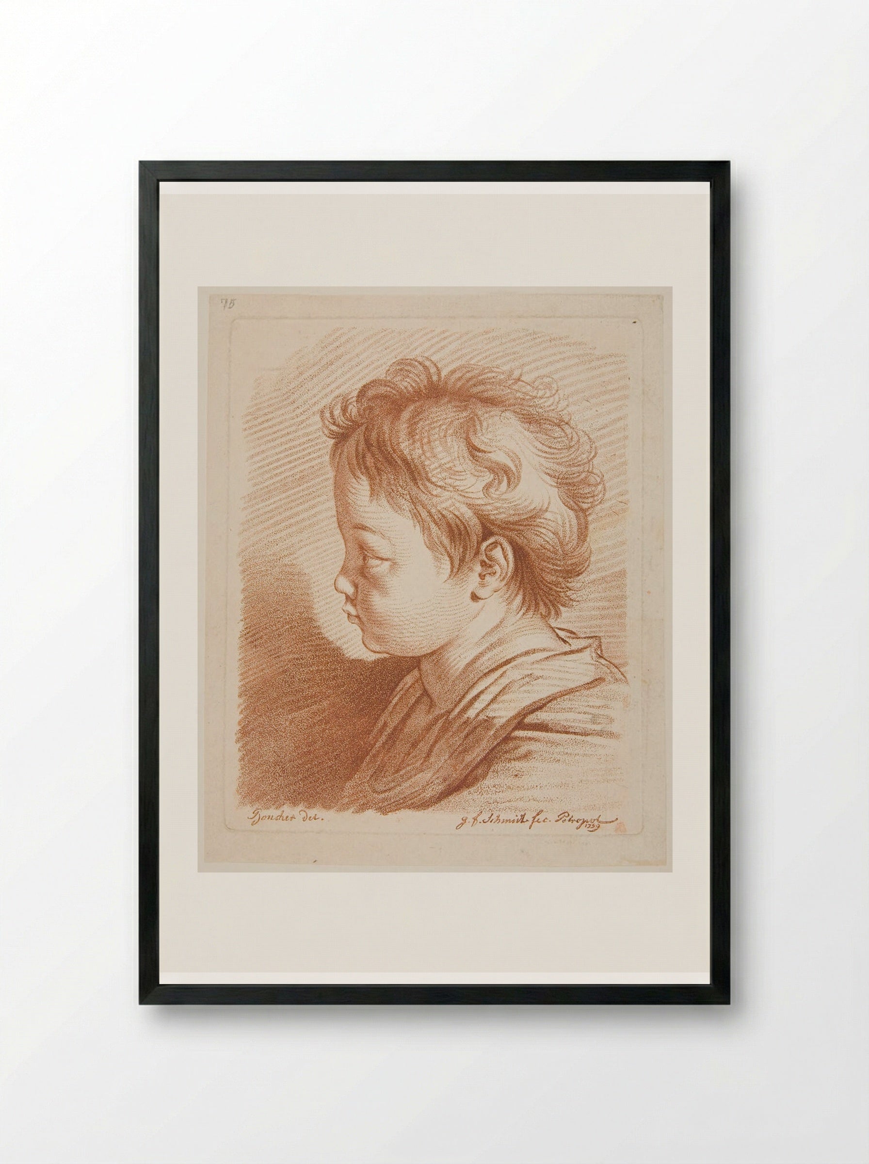 Head of a Child - Georg Friedrich Schmidt - Framed Print Black