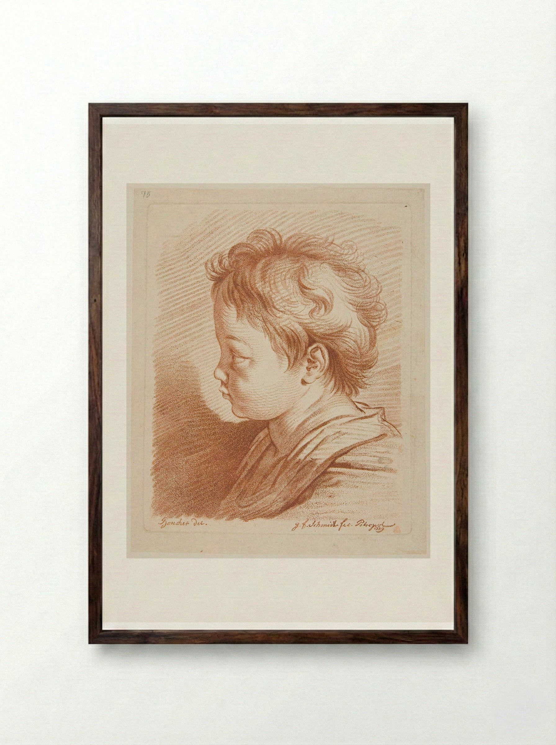 Head of a Child - Georg Friedrich Schmidt - Framed Print Dark Wood