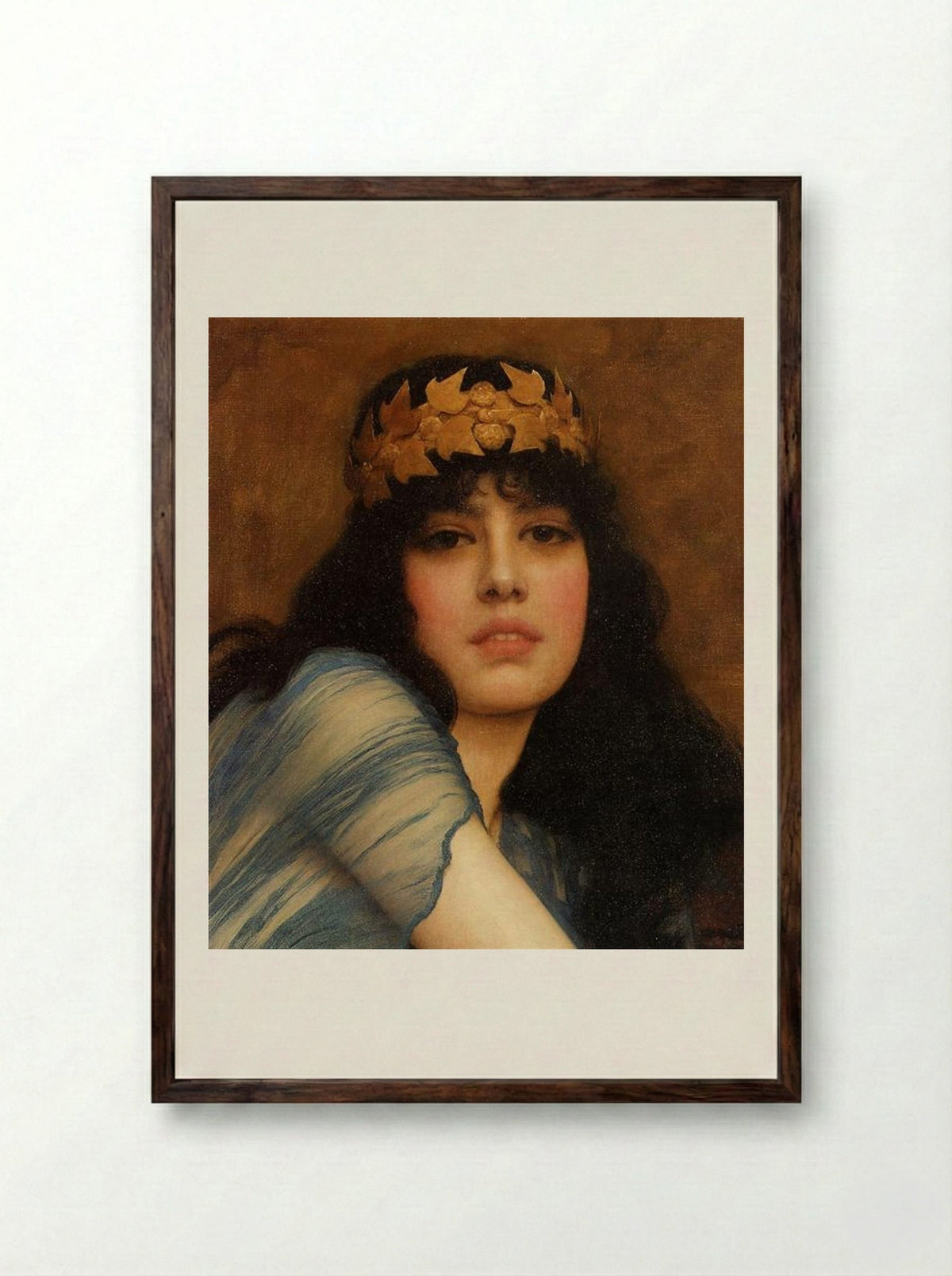 Head of a Girl (The Priestess) - John William Godward - Framed Print Dark Wood