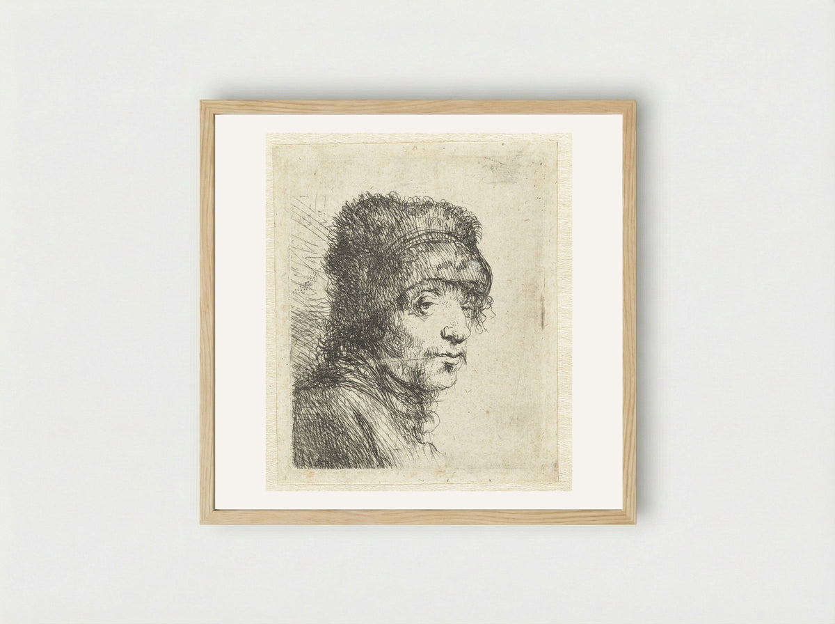 Head of a Man in a Fur Cap - Jan Lievens - Framed Print Wood