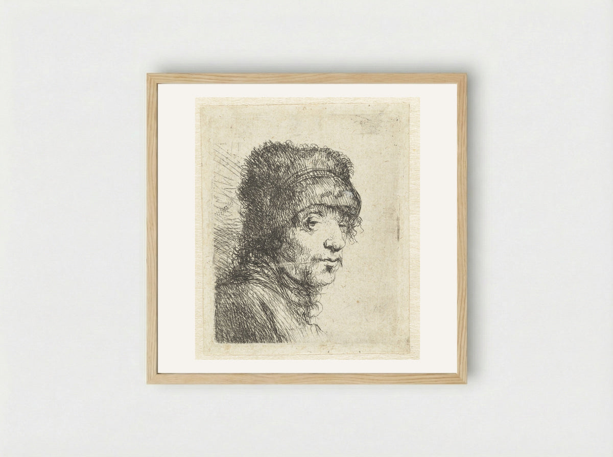 Head of a Man in a Fur Cap - Jan Lievens - Framed Print Wood