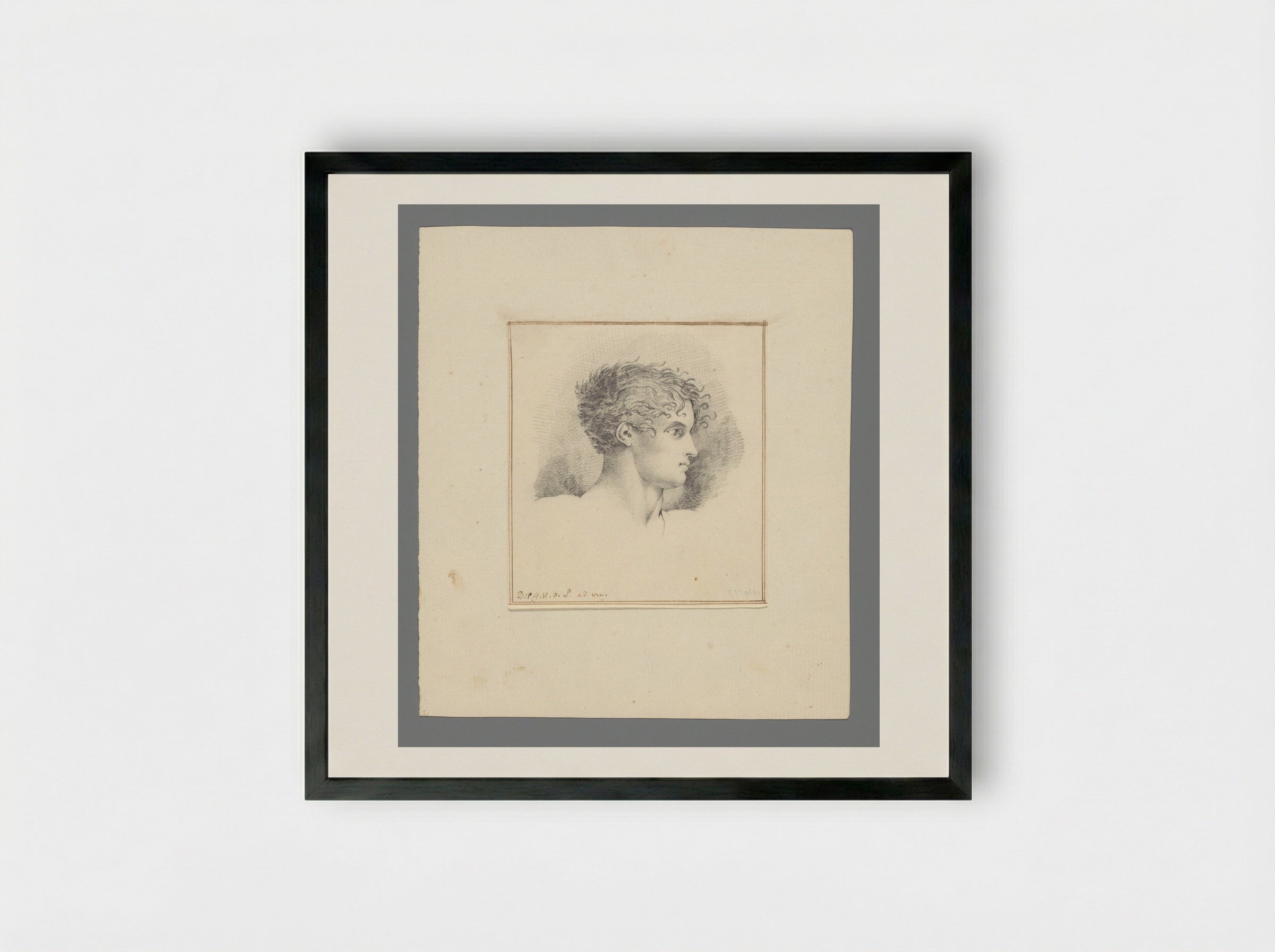 Head of a Man with Curly Hair - David Pièrre Giottino Humbert de Superville - Framed Print Black