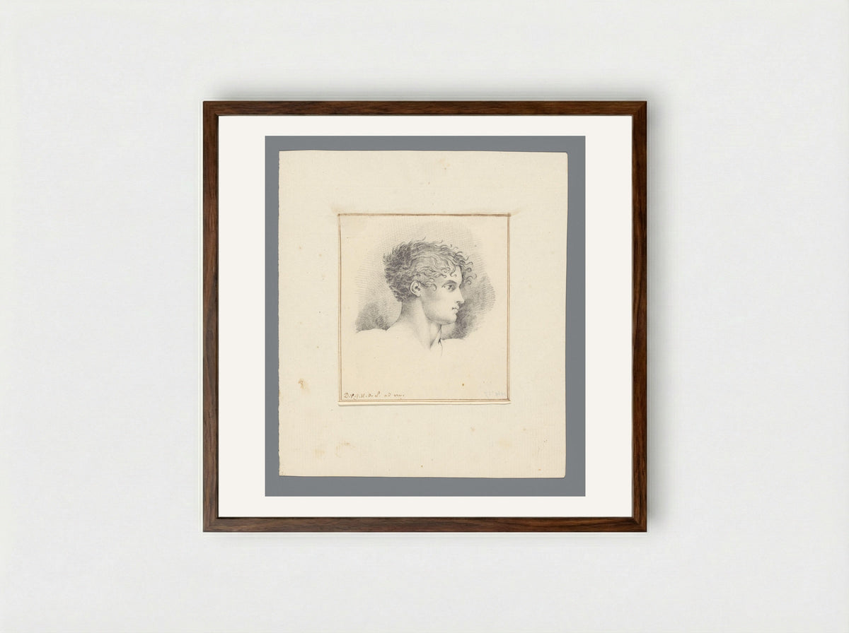 Head of a Man with Curly Hair - David Pièrre Giottino Humbert de Superville - Framed Print Dark Wood