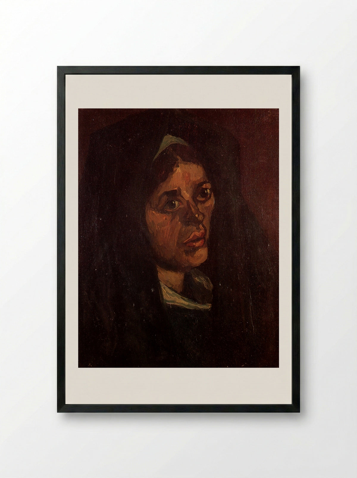 Head of a Peasant Woman in a Green Shawl - Vincent van Gogh - Framed Print Black