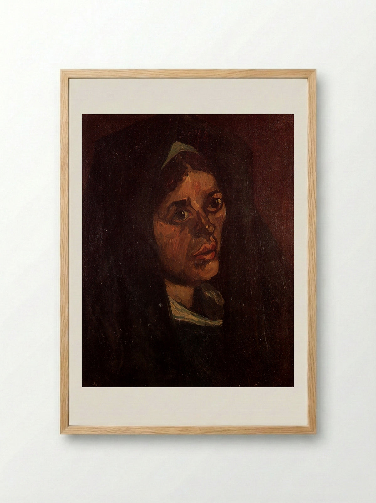 Head of a Peasant Woman in a Green Shawl - Vincent van Gogh - Framed Print Wood