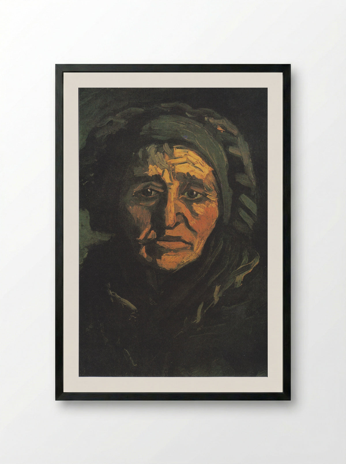 Head of a Peasant Woman with Greenish Lace Cap - Vincent van Gogh - Framed Print Black