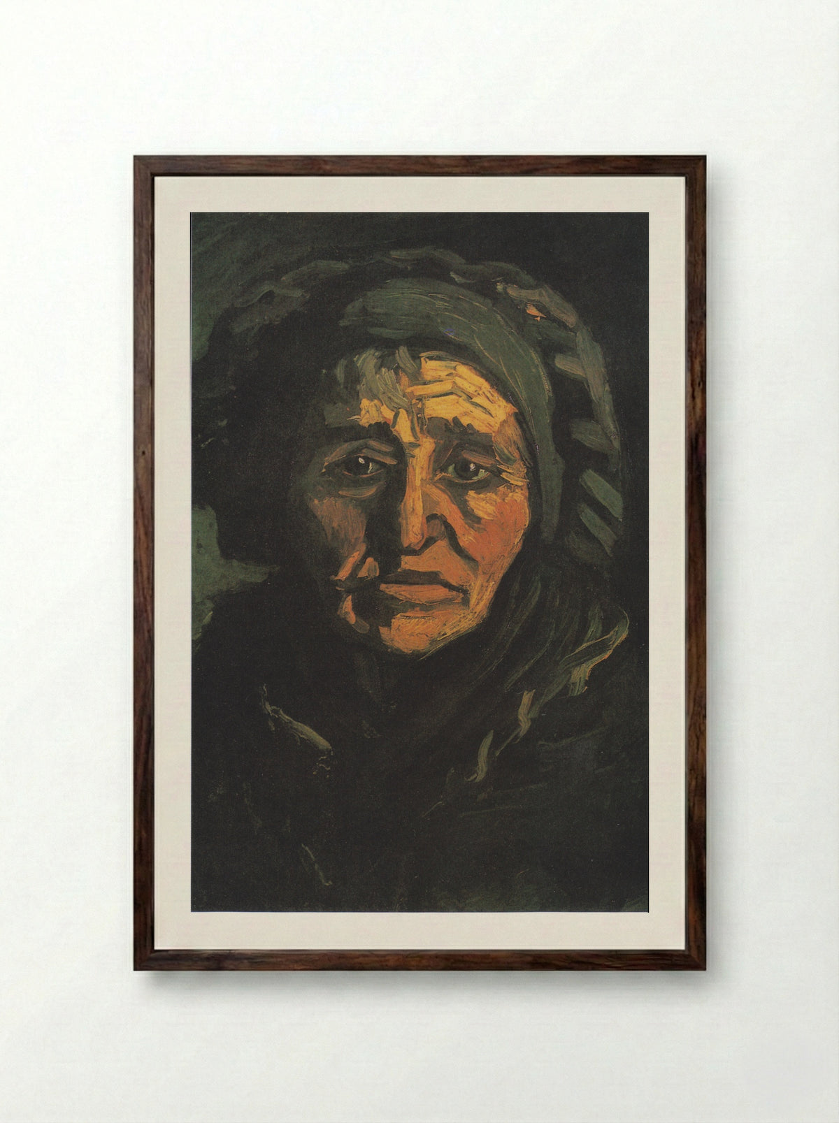 Head of a Peasant Woman with Greenish Lace Cap - Vincent van Gogh - Framed Print Dark Wood