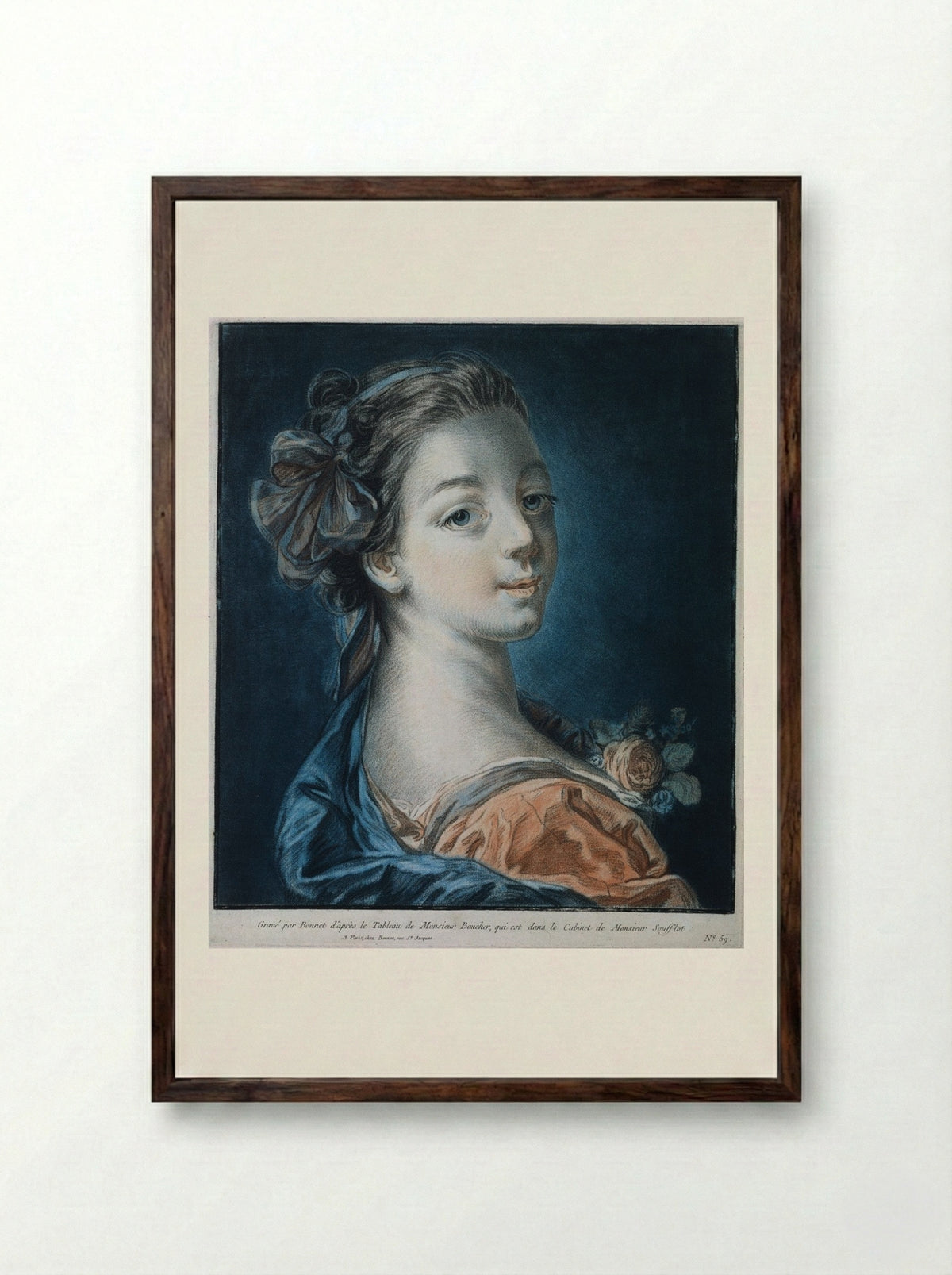 Head of a Woman (Mme. Deshayes?) - Louis-Marin Bonnet - Framed Print Dark Wood