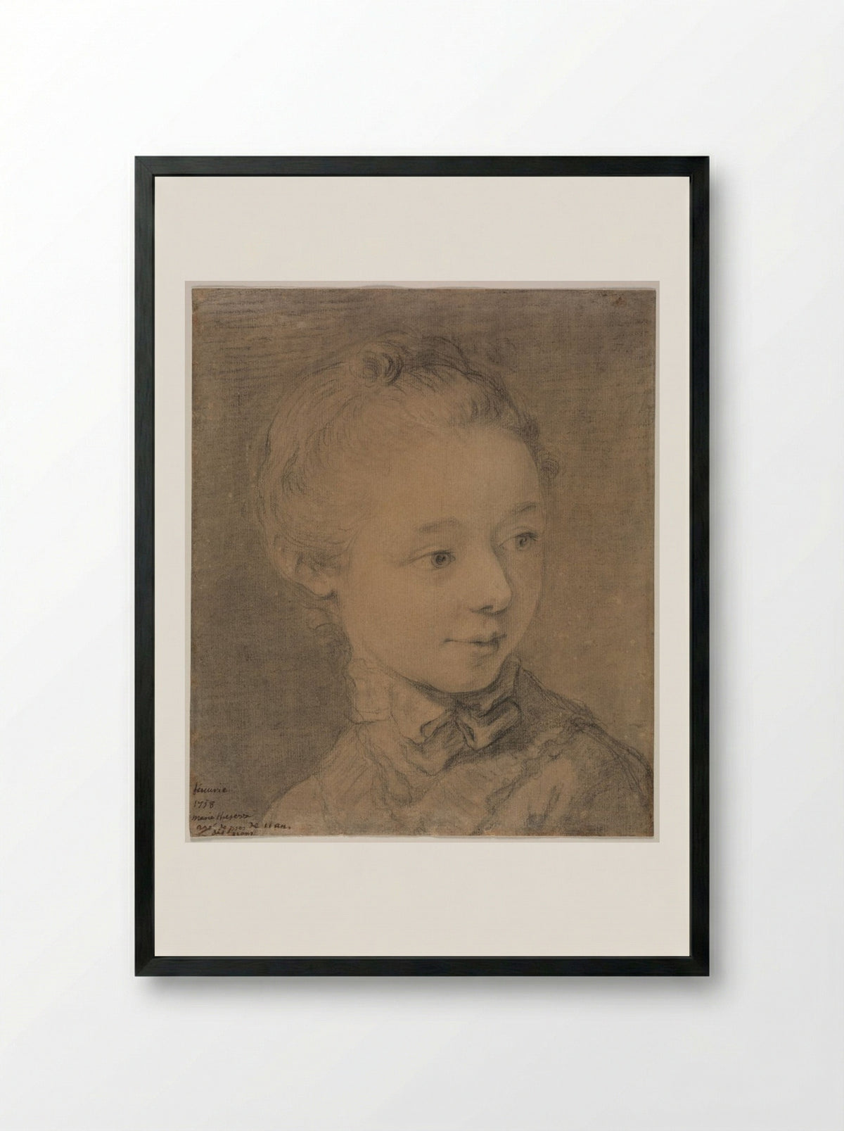 Head of a Young Girl Turning toward the Right - François Hubert Drouais - Framed Print Black