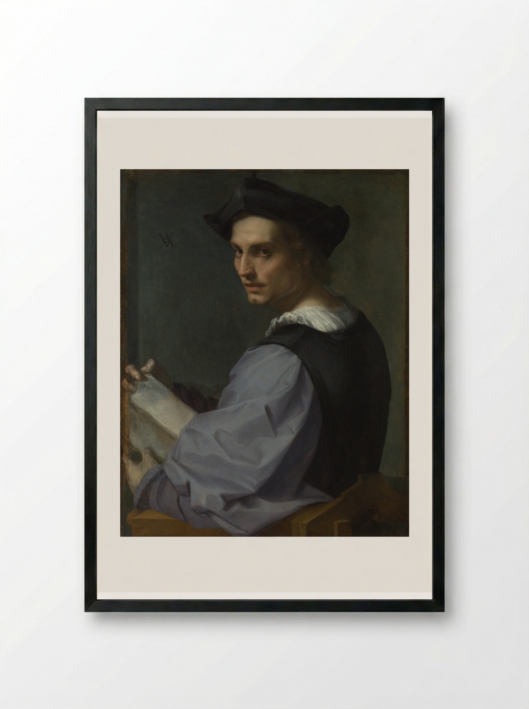 Head of a Young Man - Andrea del Sarto - Framed Print Black
