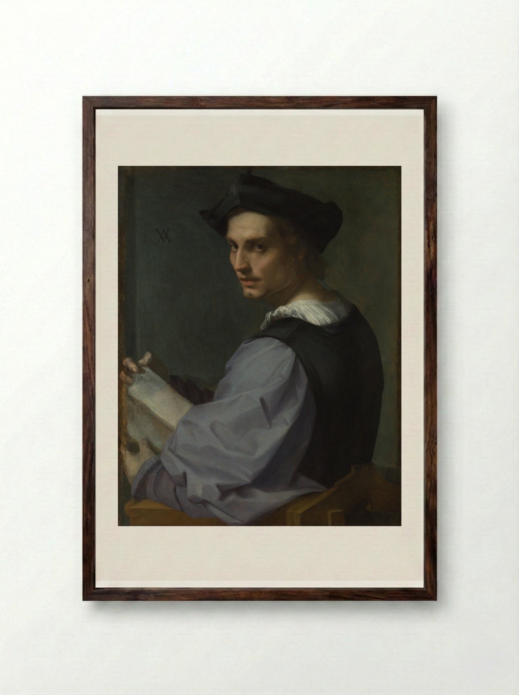 Head of a Young Man - Andrea del Sarto - Framed Print Dark Wood