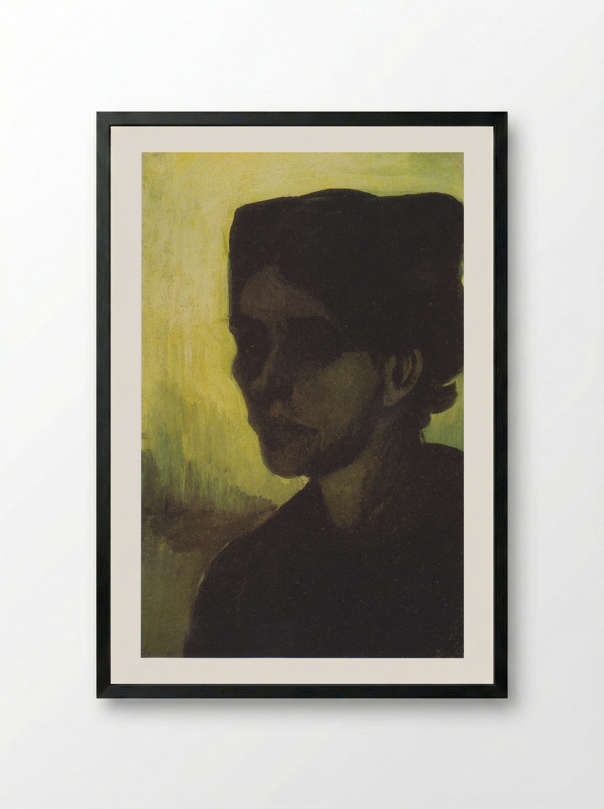 Head of a Young Peasant Woman with Dark Cap - Vincent van Gogh - Framed Print Black