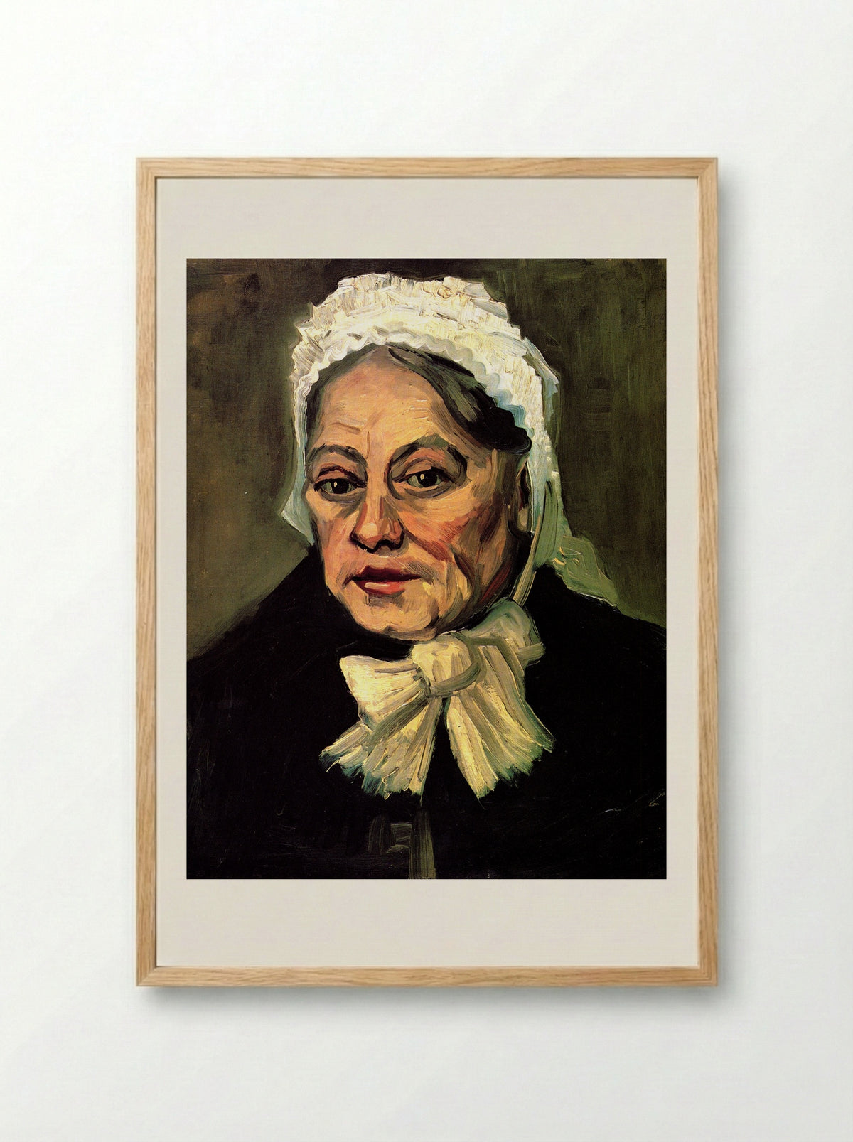 Head of an Old Woman with White Cap (The Midwife) - Vincent van Gogh - Framed Print Wood
