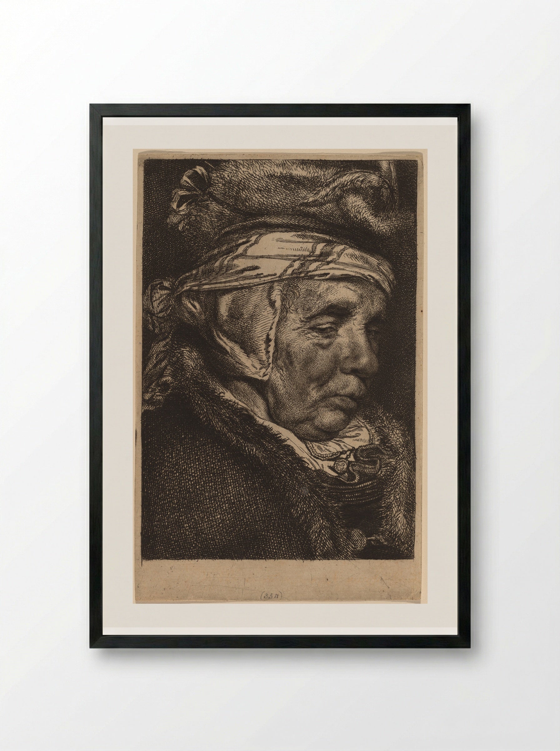 Head of an Old Woman - Cornelis Visscher - Framed Print Black