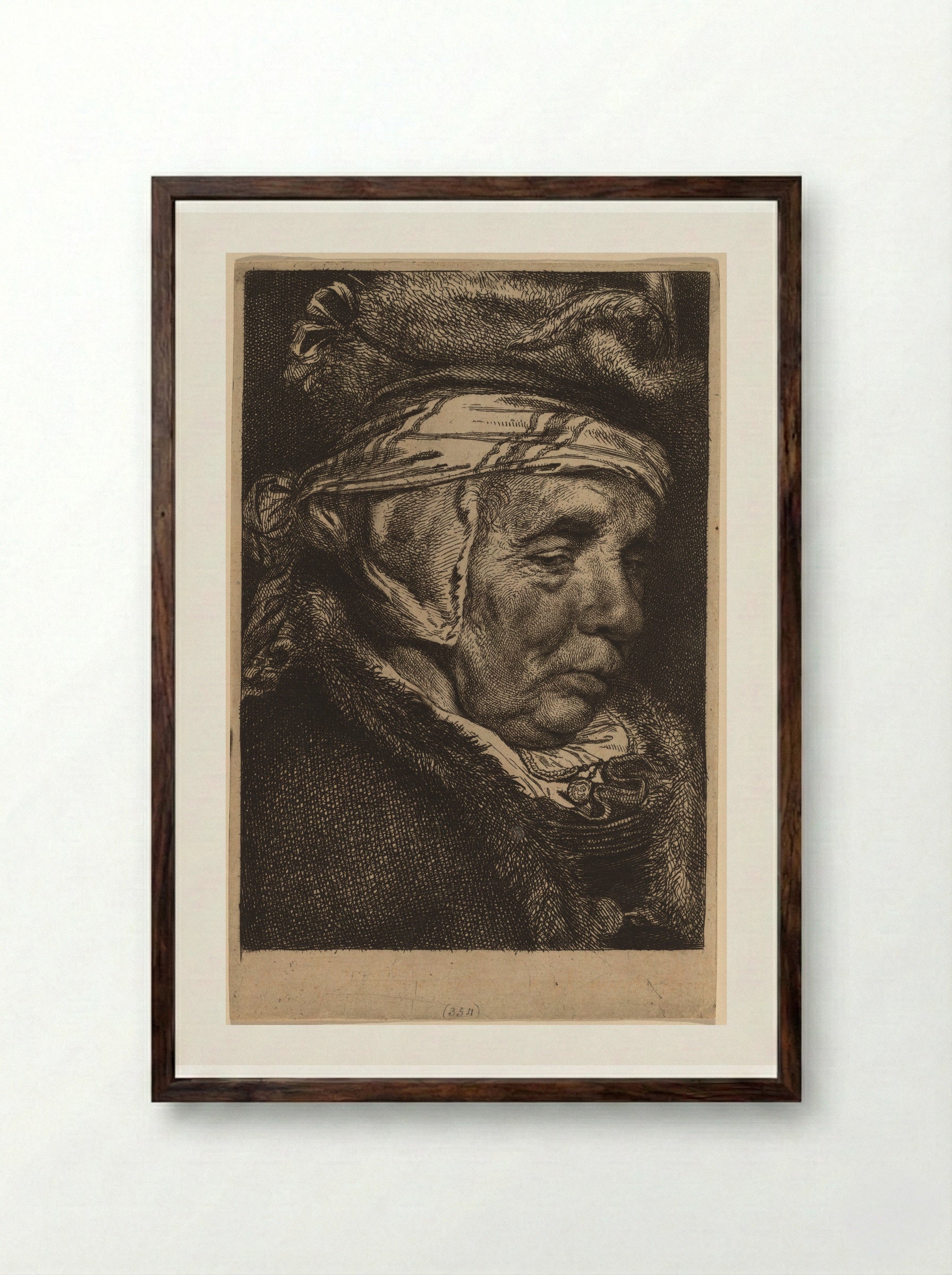 Head of an Old Woman - Cornelis Visscher - Framed Print Dark Wood