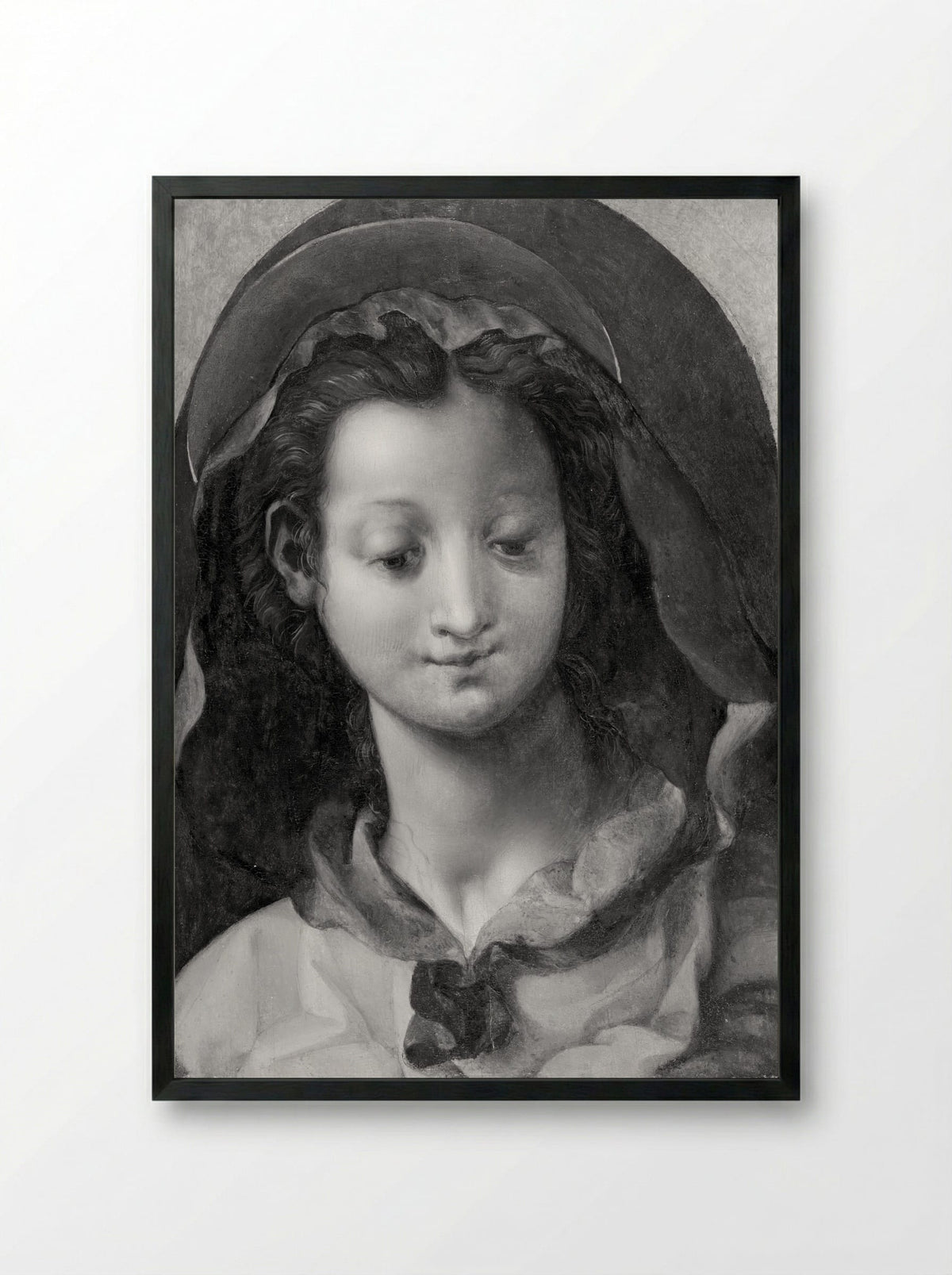Head of the Virgin - Jacopo Carrucci da Pontormo - Framed Print Black