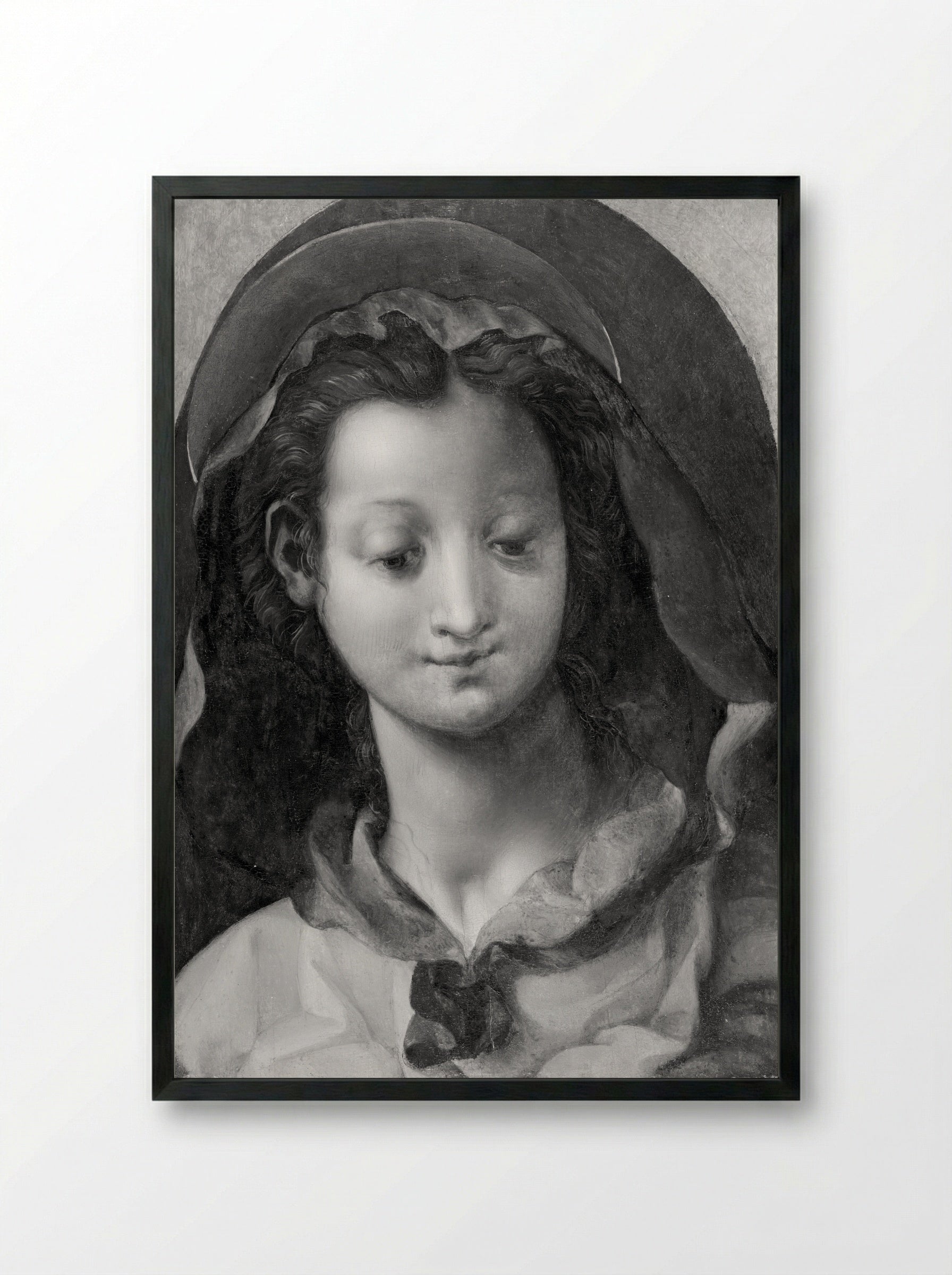 Head of the Virgin - Jacopo Carrucci da Pontormo - Framed Print Black