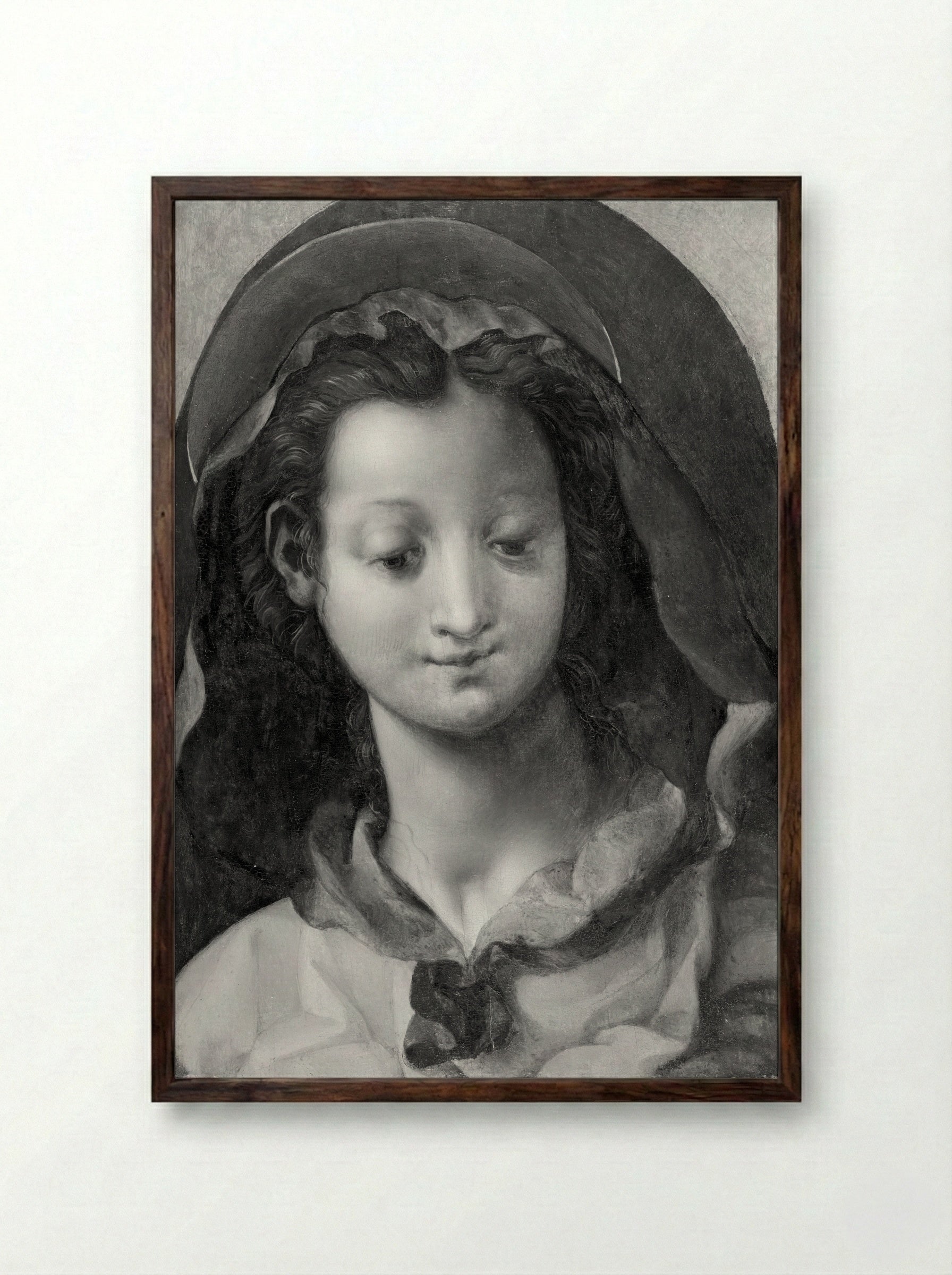 Head of the Virgin - Jacopo Carrucci da Pontormo - Framed Print Dark Wood