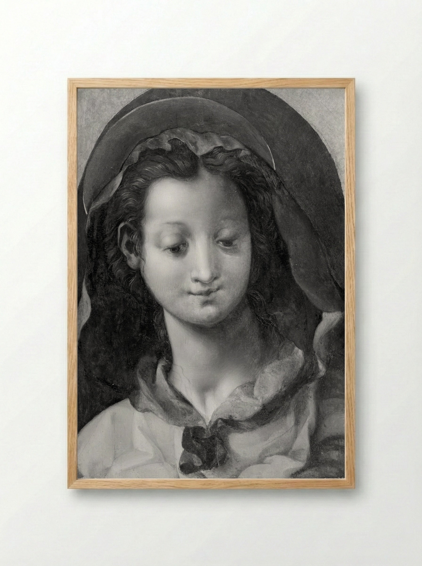 Head of the Virgin - Jacopo Carrucci da Pontormo - Framed Print Wood