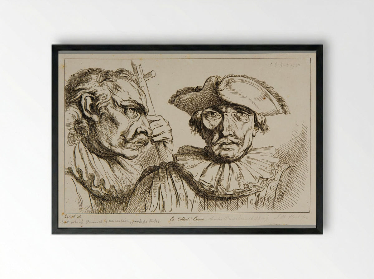 Heads of two clowns - Jean-Baptiste Huet - Framed Print Black
