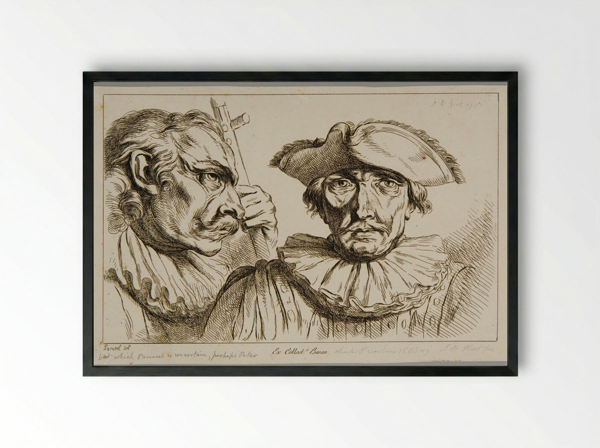 Heads of two clowns - Jean-Baptiste Huet - Framed Print Black