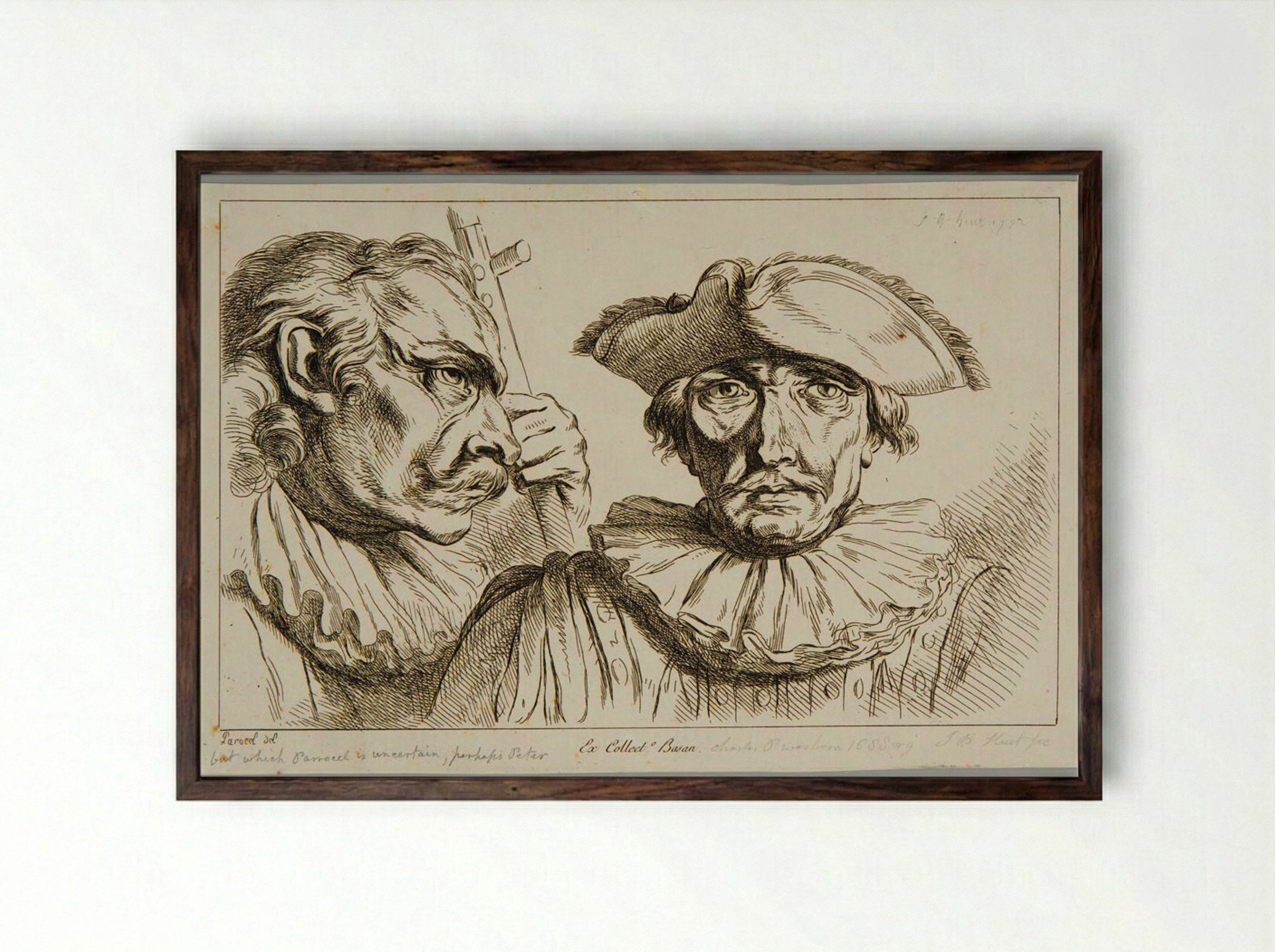 Heads of two clowns - Jean-Baptiste Huet - Framed Print Dark Wood