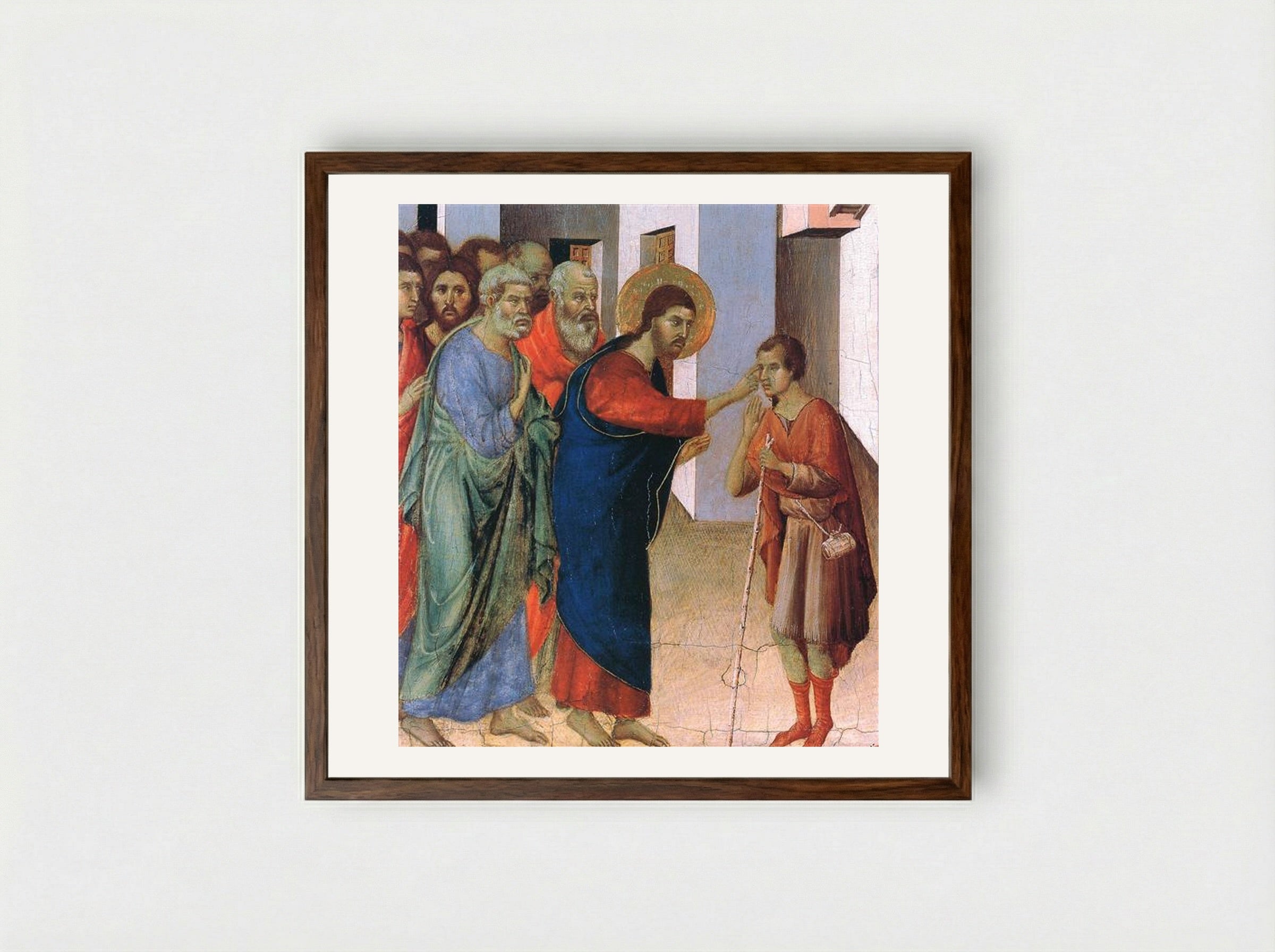 Healing the Man Born Blind - Duccio di Buoninsegna - Framed Print Dark Wood