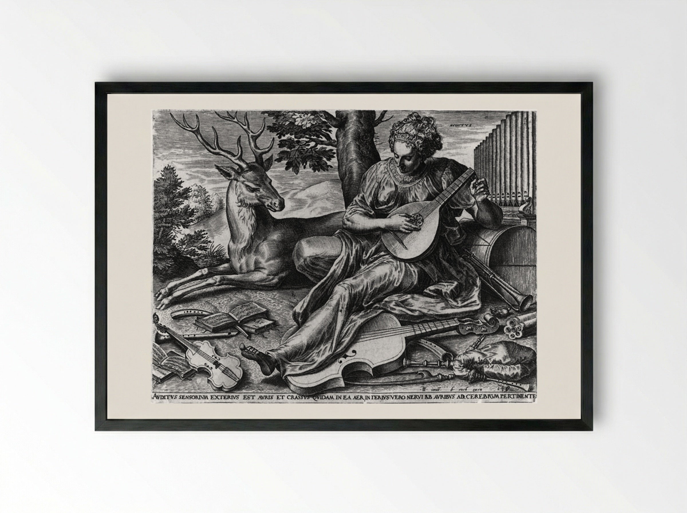 Hearing (Auditus) - Cornelis Cort - Framed Print Black