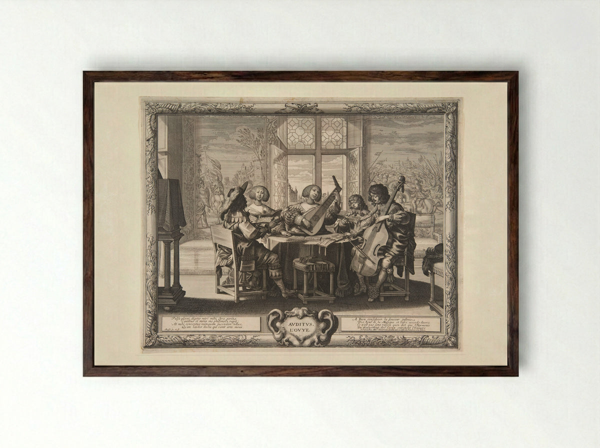 Hearing (from The Five Senses) - Abraham Bosse - Framed Print Dark Wood