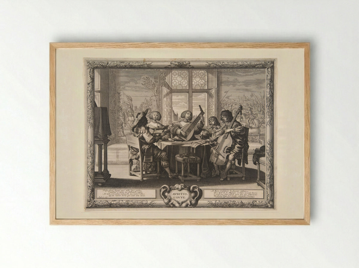 Hearing (from The Five Senses) - Abraham Bosse - Framed Print Wood