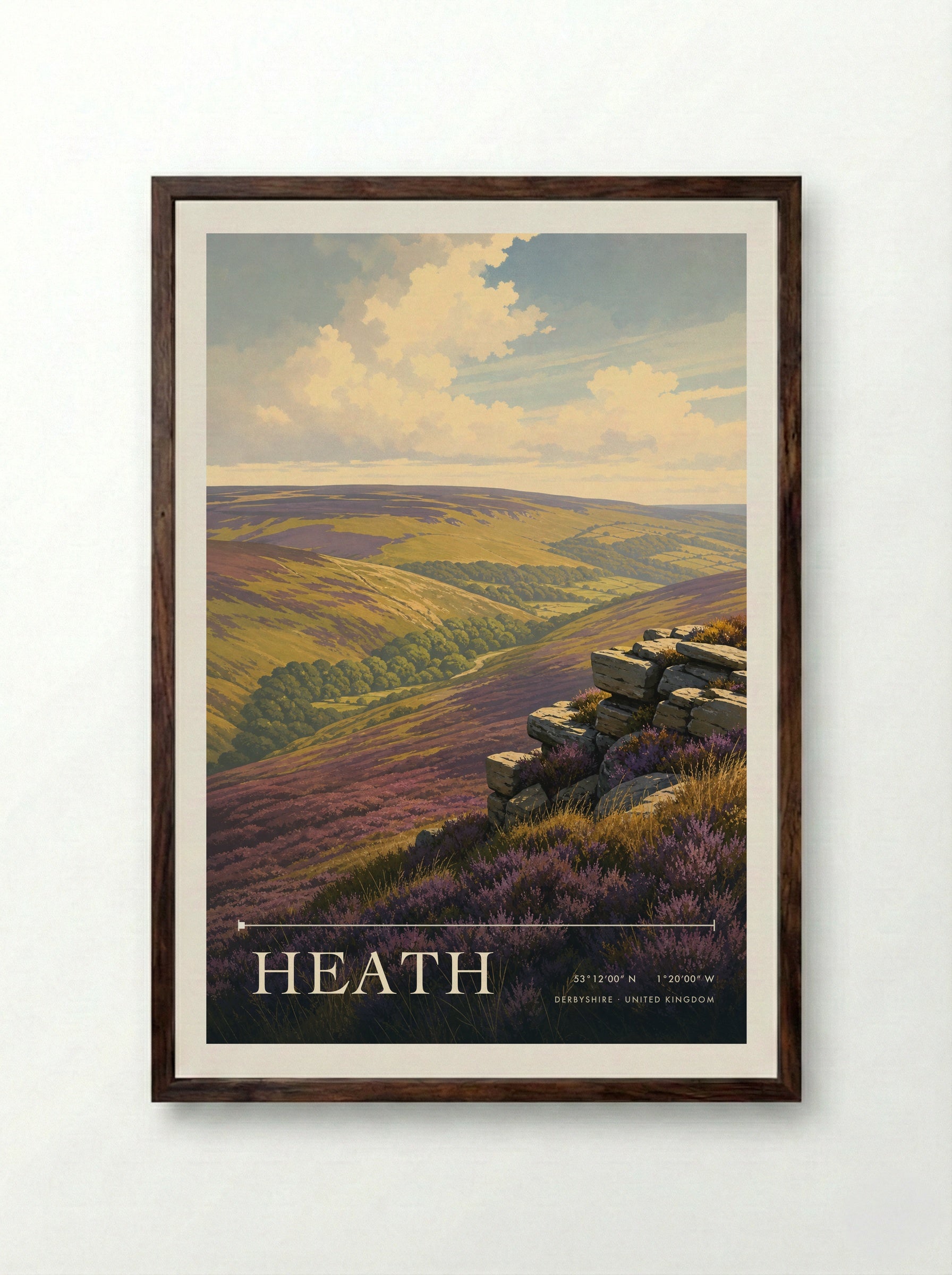 Heath Derbyshire United Kingdom Travel Poster - Framed Print Dark Wood