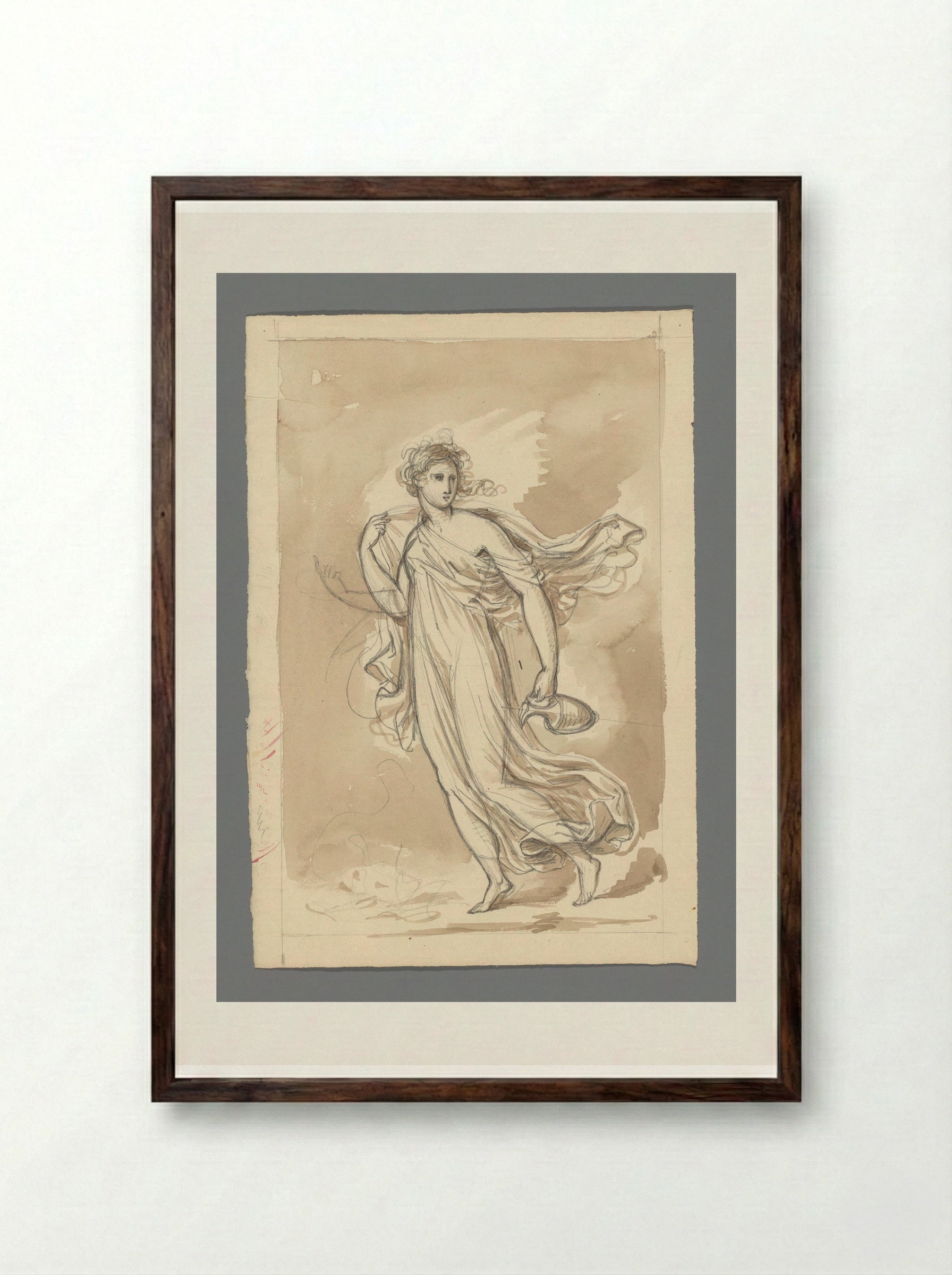 Hebe with a Pitcher, Walking Left - David Pièrre Giottino Humbert de Superville - Framed Print Dark Wood