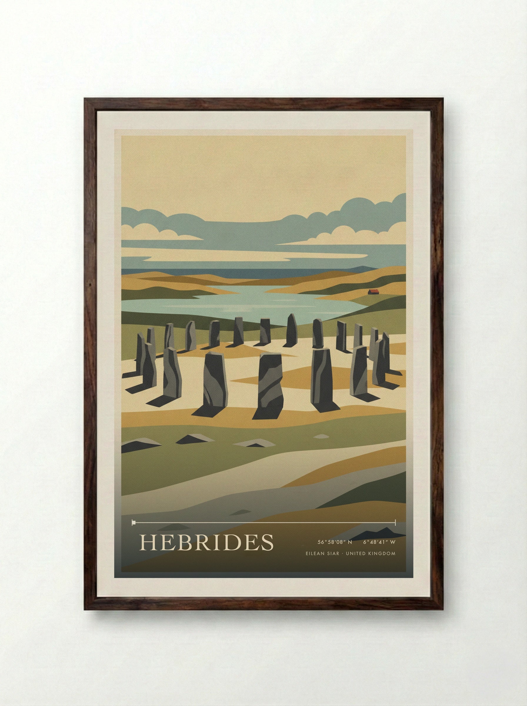Hebrides Eilean Siar United Kingdom Travel Poster - Framed Print Dark Wood