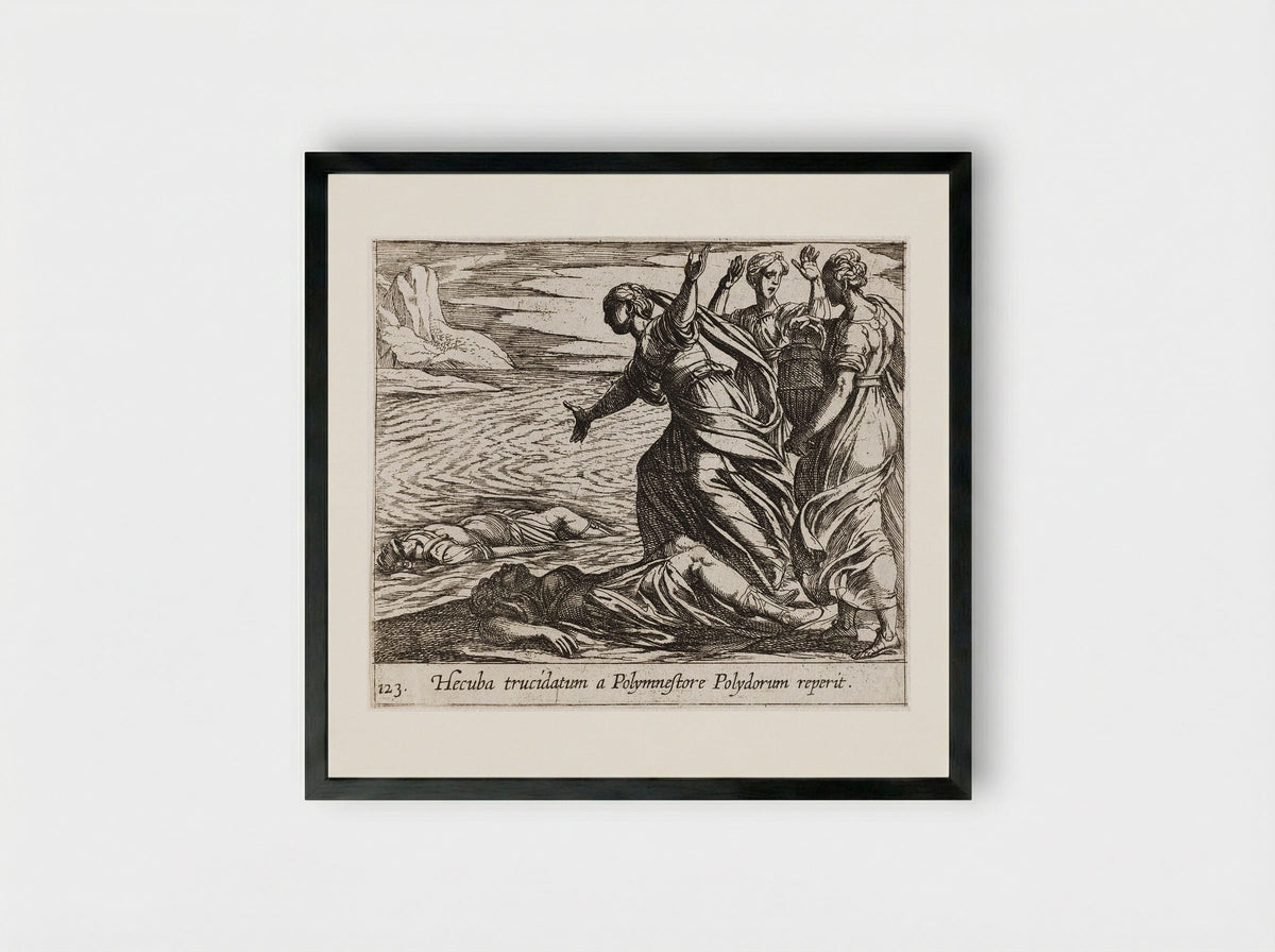 Hecuba Discovering Polydorus's Body - Antonio Tempesta - Framed Print Black