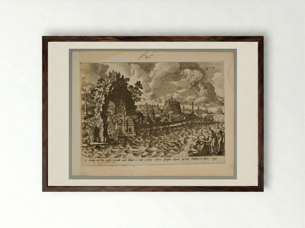 Hecuba and the Death of Polydorus - Gerard de Jode - Framed Print Dark Wood