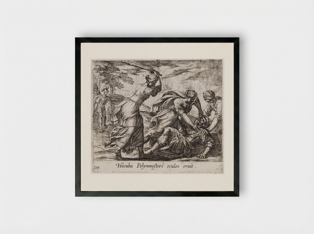 Hecuba and the Trojan Women Murdering Polymestor - Antonio Tempesta - Framed Print Black