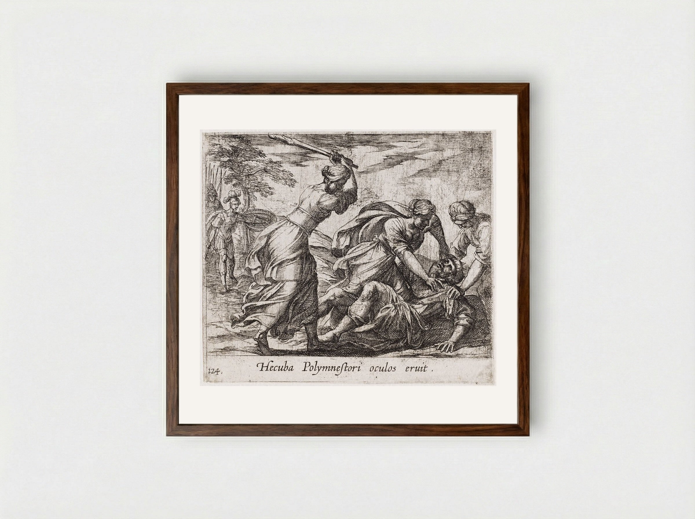 Hecuba and the Trojan Women Murdering Polymestor - Antonio Tempesta - Framed Print Dark Wood