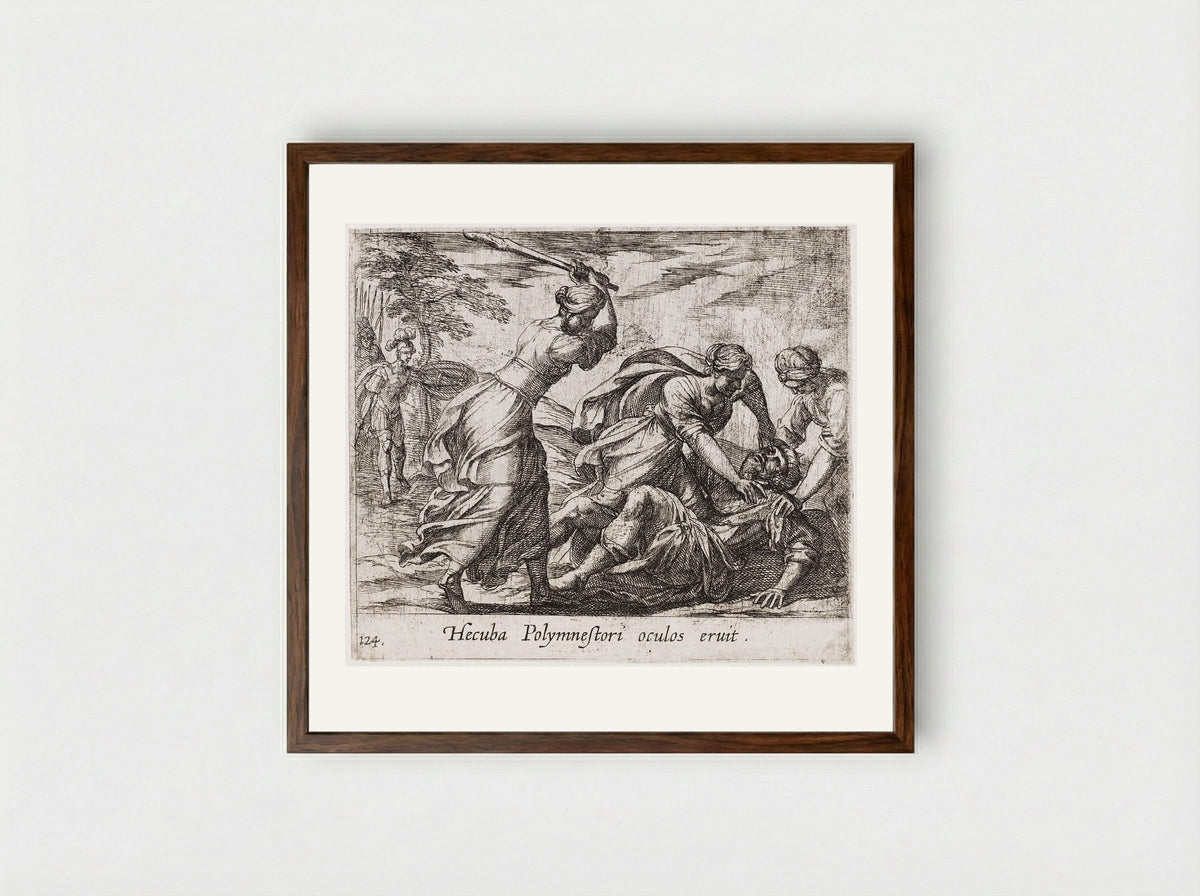 Hecuba and the Trojan Women Murdering Polymestor - Antonio Tempesta - Framed Print Dark Wood