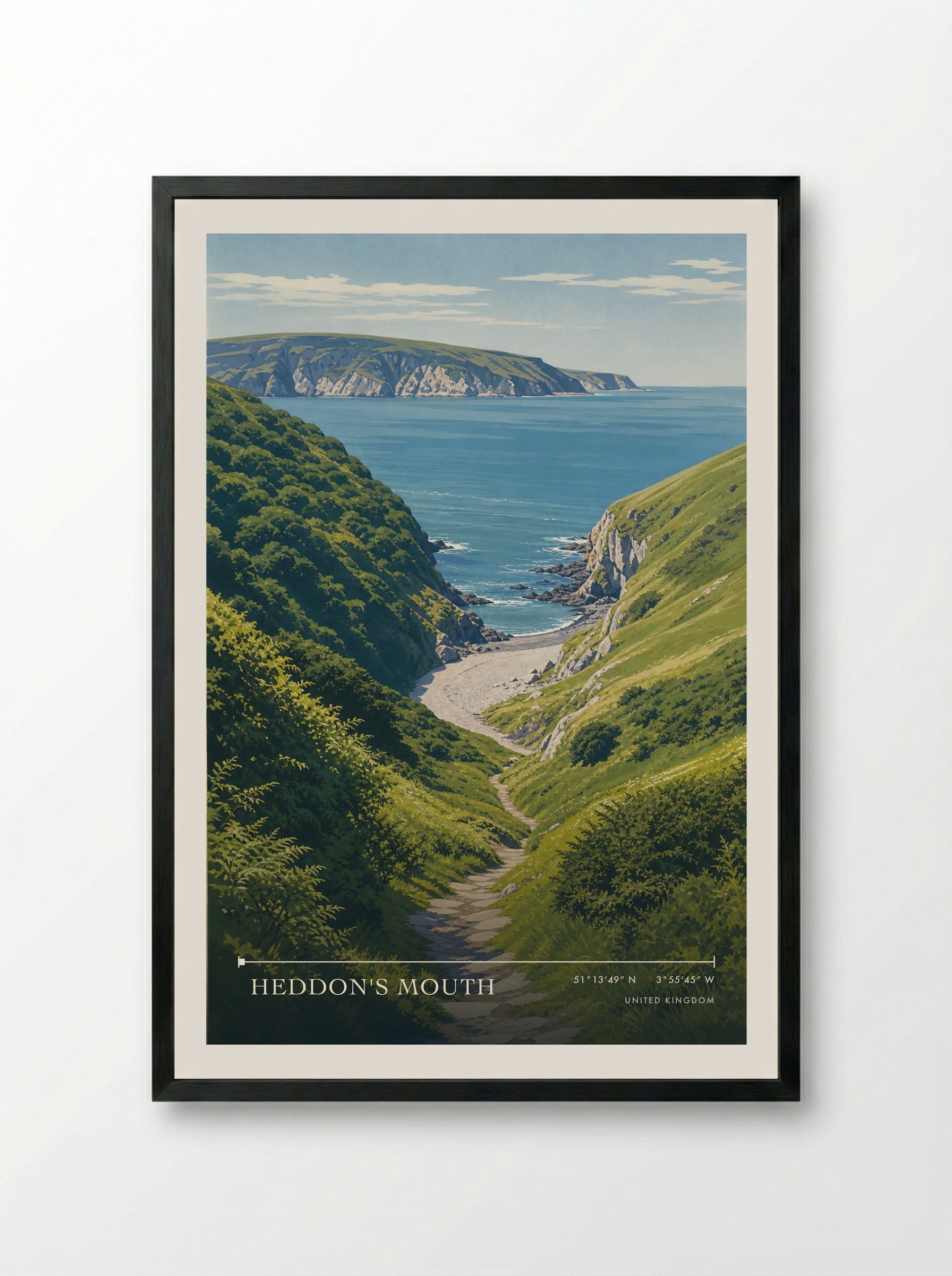 Heddon's Mouth United Kingdom Travel Poster - Framed Print Black
