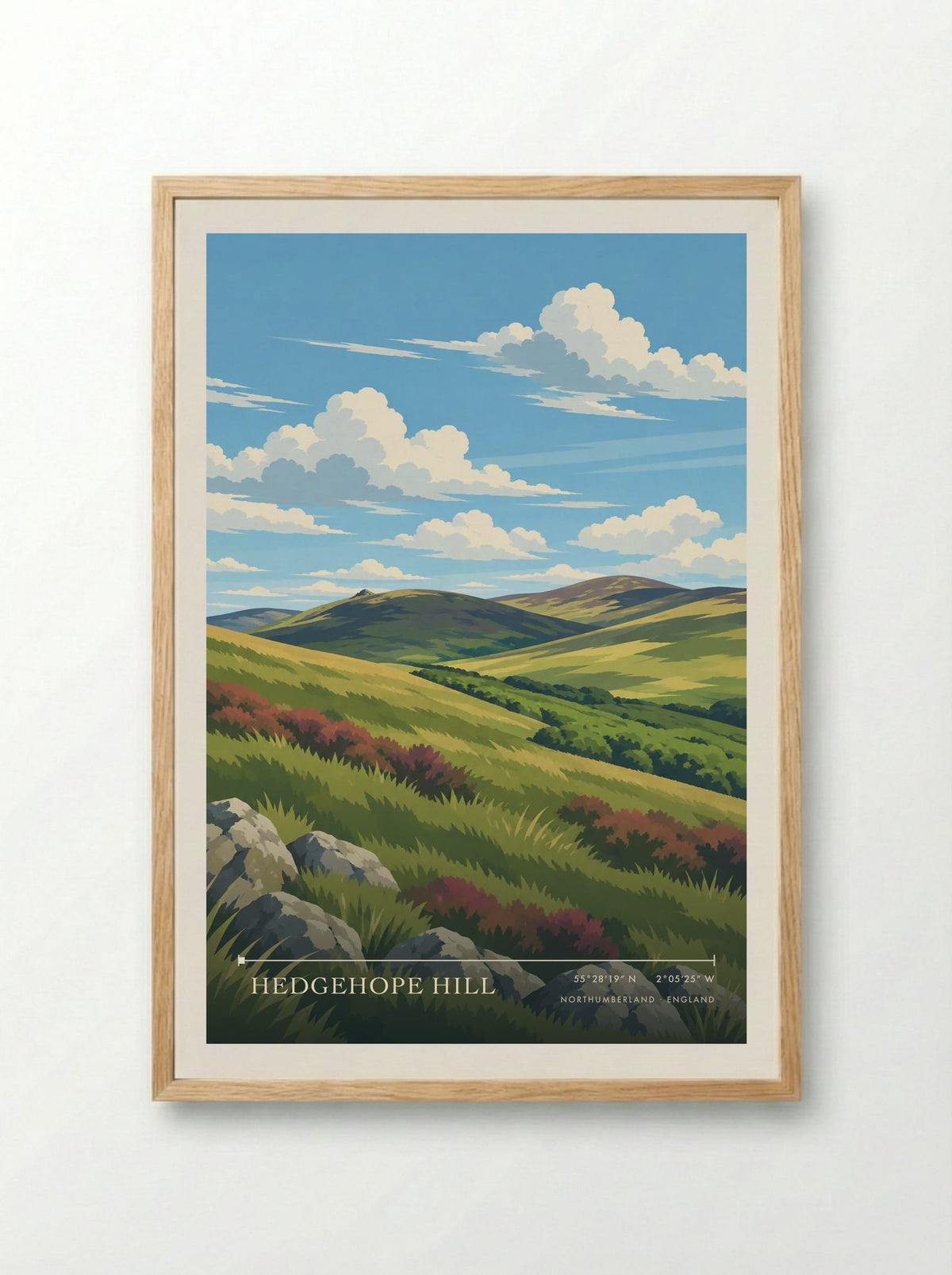 Hedgehope Hill, Northumberland | Travel Poster - Framed Print Wood