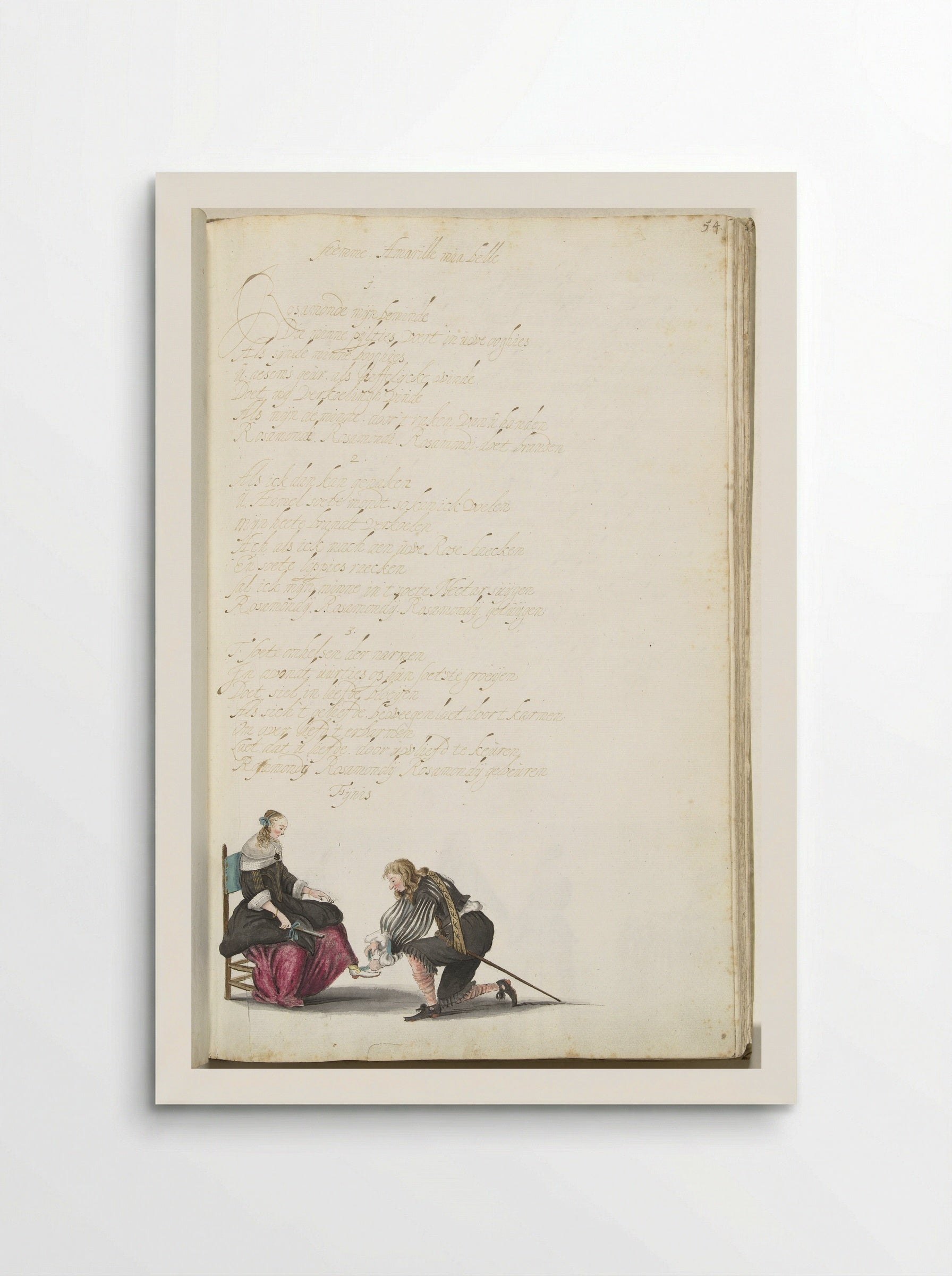 Heer die de schoenveter van een dame strikt - Gesina ter Borch - Poster