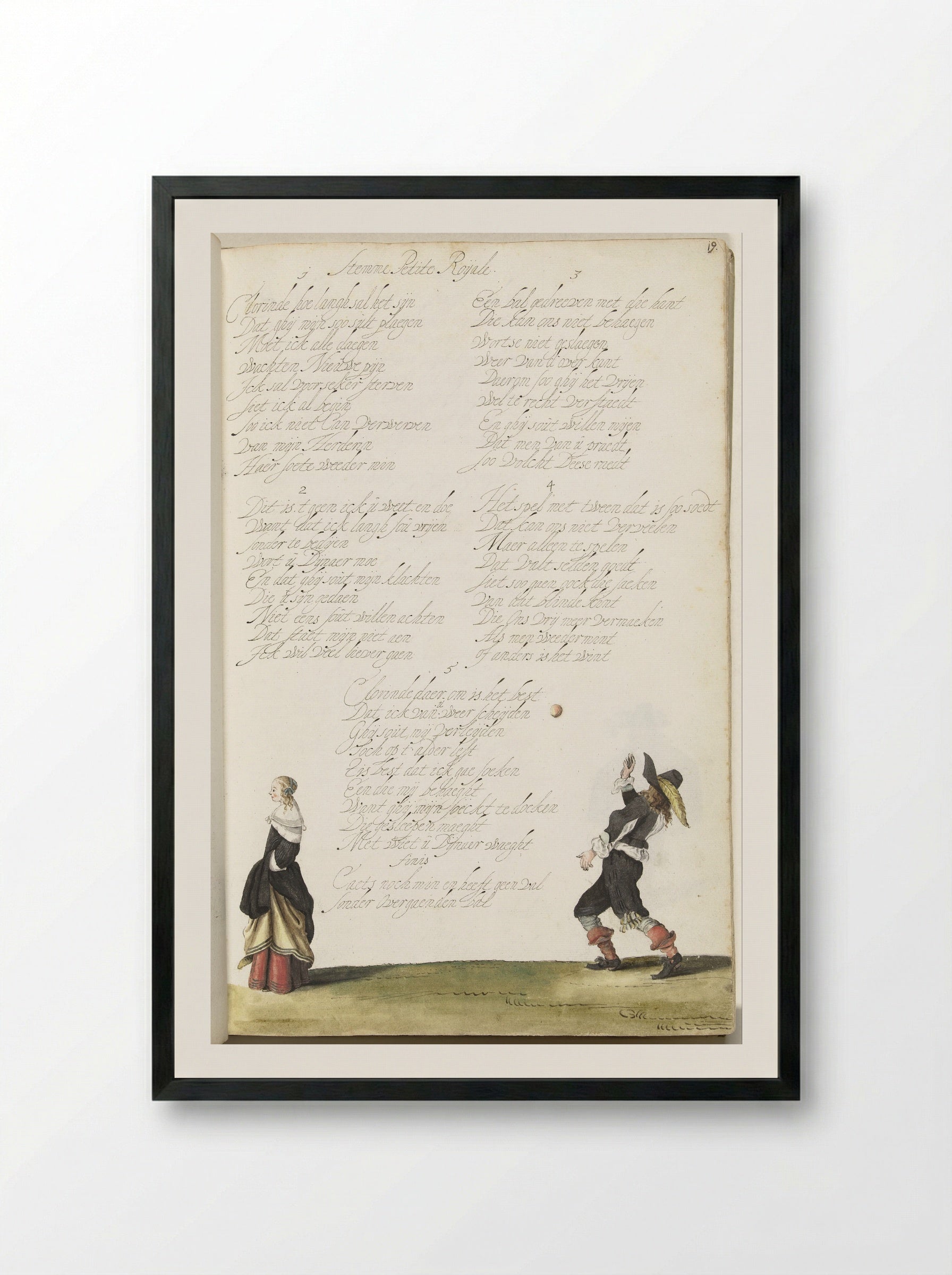 Heer die een bal gooit en een dame - Gesina ter Borch - Framed Print Black