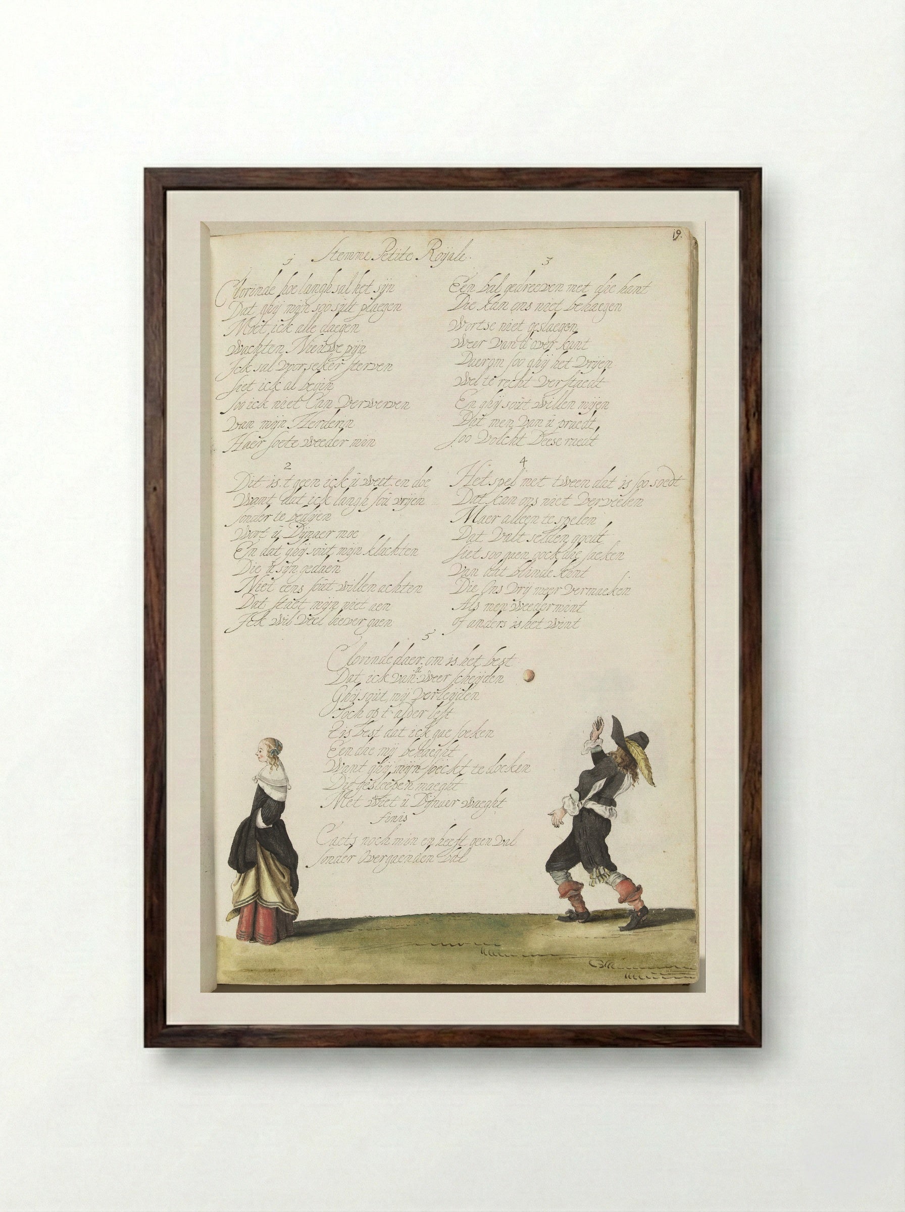 Heer die een bal gooit en een dame - Gesina ter Borch - Framed Print Dark Wood