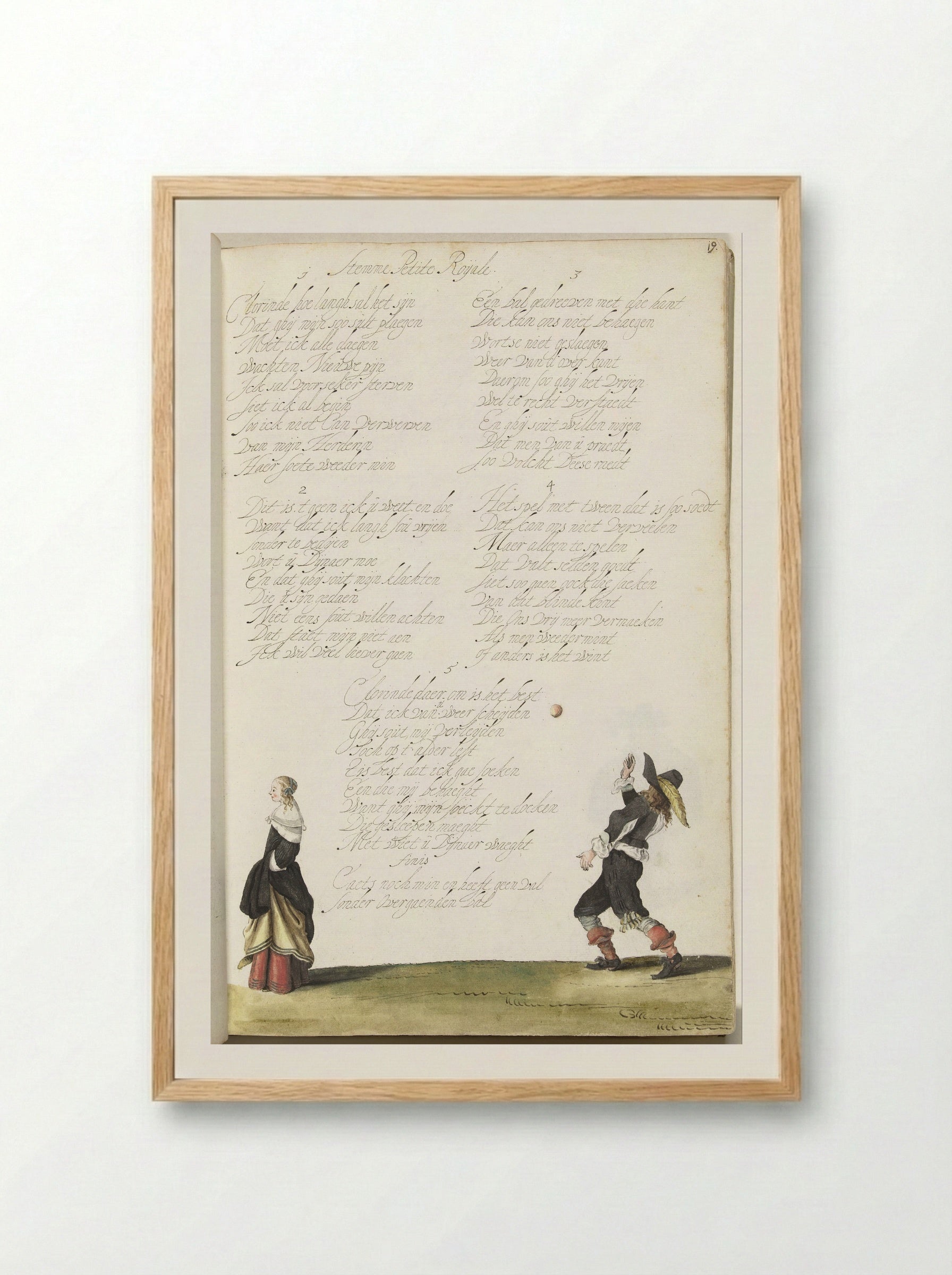 Heer die een bal gooit en een dame - Gesina ter Borch - Framed Print Wood